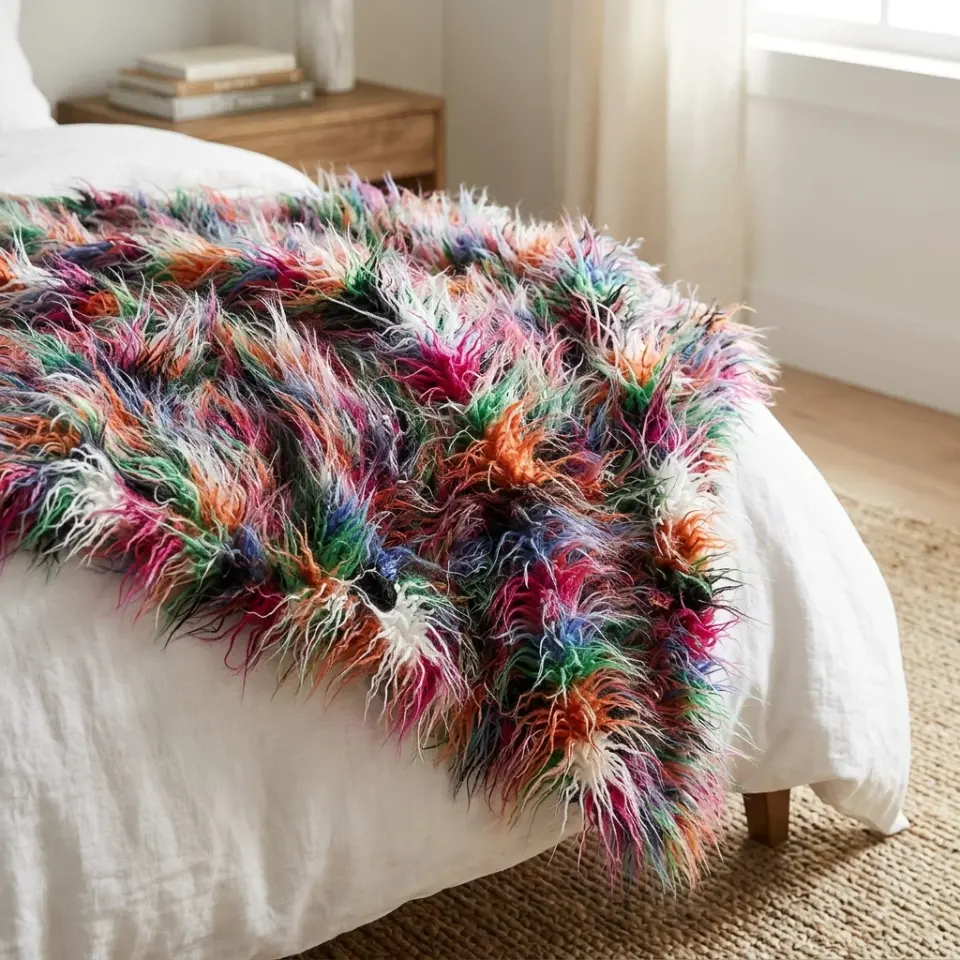 Plush Handcrafted Boho Faux Fur Luxury Throw thumbnail 10