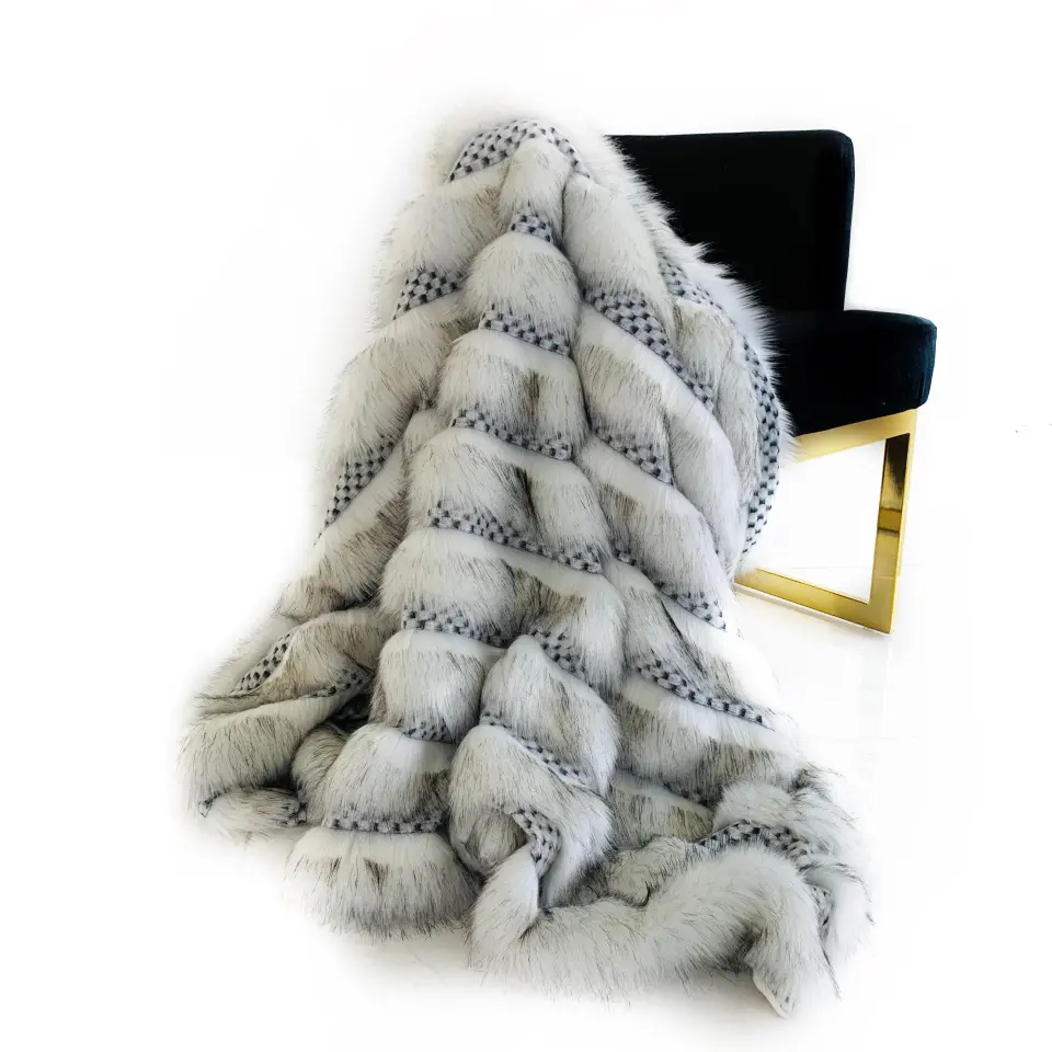 Two-Tone Feather Faux Fur Luxury Throw Blanket