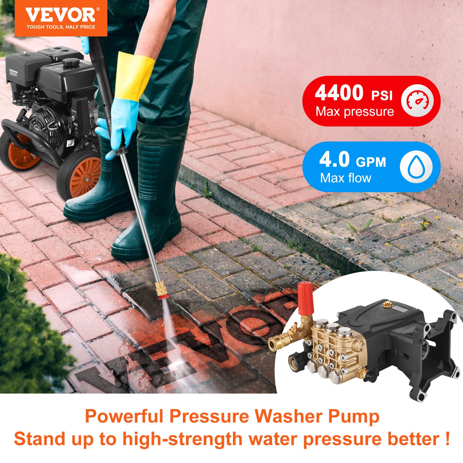 4400 psi Pressure Power Washer Replacement Pump 4 GPM 1″ Shaft SAE Bolt Pattern