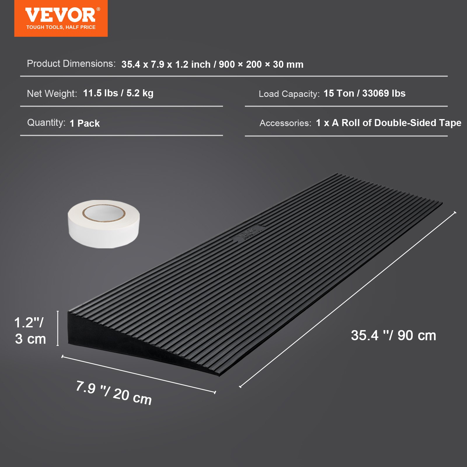 1.2" Rise Cuttable Threshold Ramp for Sweeping Robot, Smooth Tile