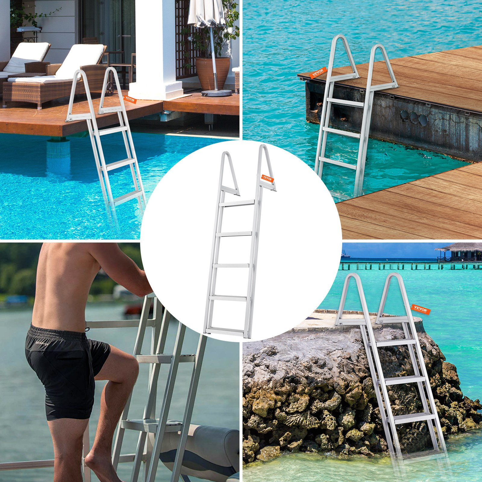 5-Step Removable Dock Ladder, 350 lbs, Aluminum, Non-Slip, for Boat/Pool/Marine - Picture 5 of 10