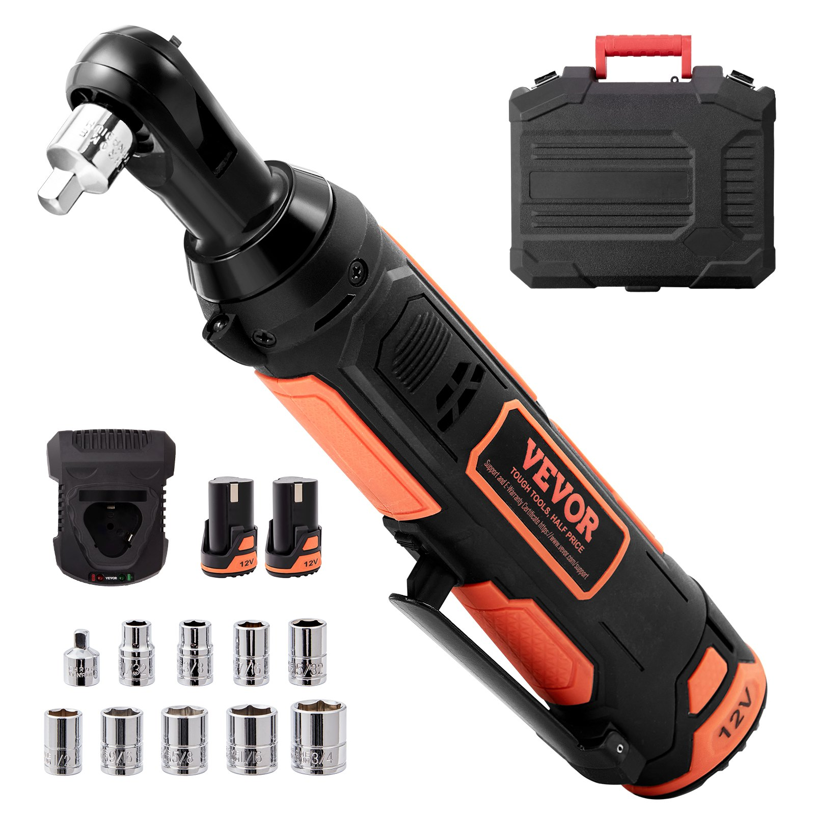 3/8in Cordless Electric Ratchet 12V 33Ft-Lb Power Wrench Kit w/ 2 Batteries