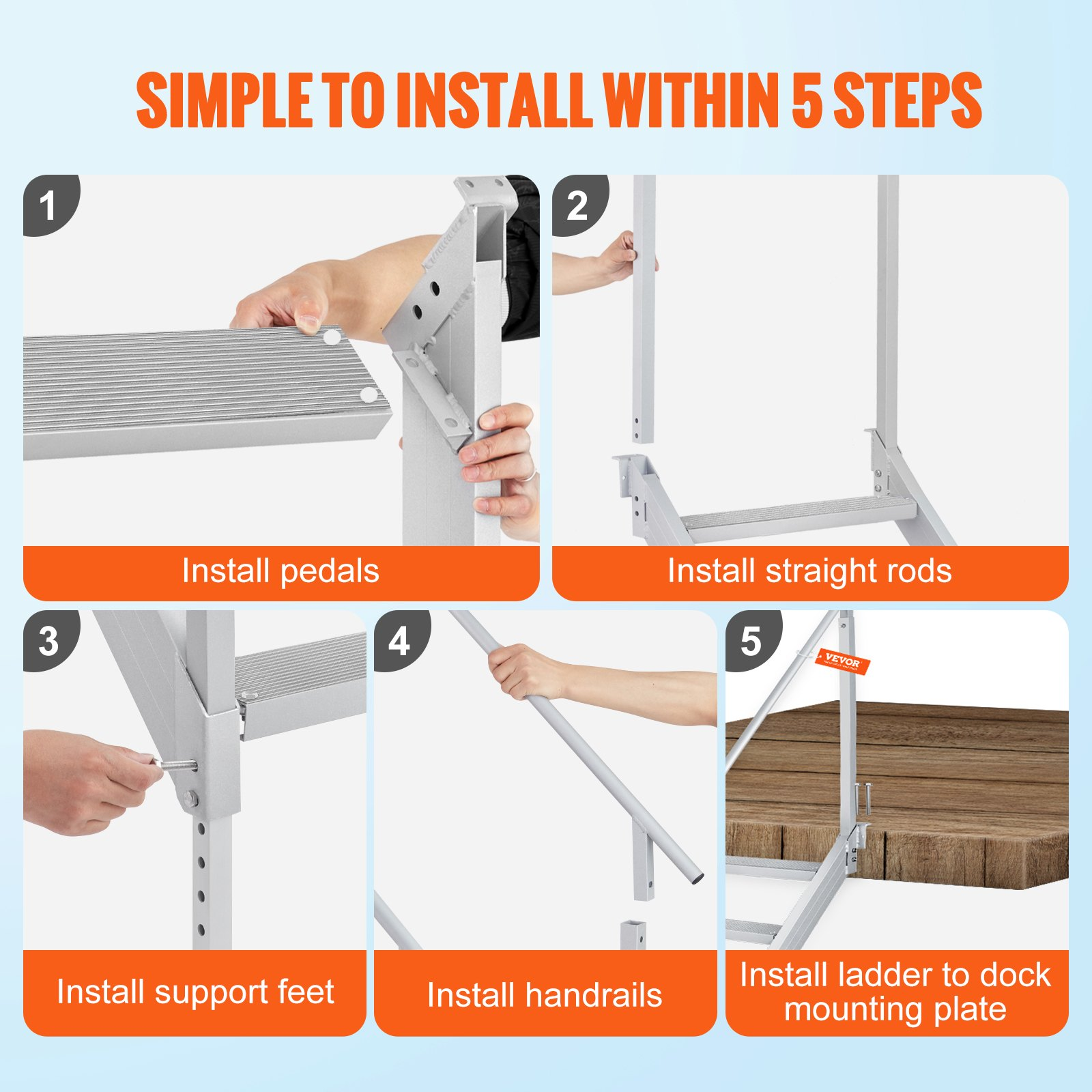 Dock Ladder 4 Step, Dock Stairs 30''-38'' Adjustable Height, 500 lbs Load Capaci
