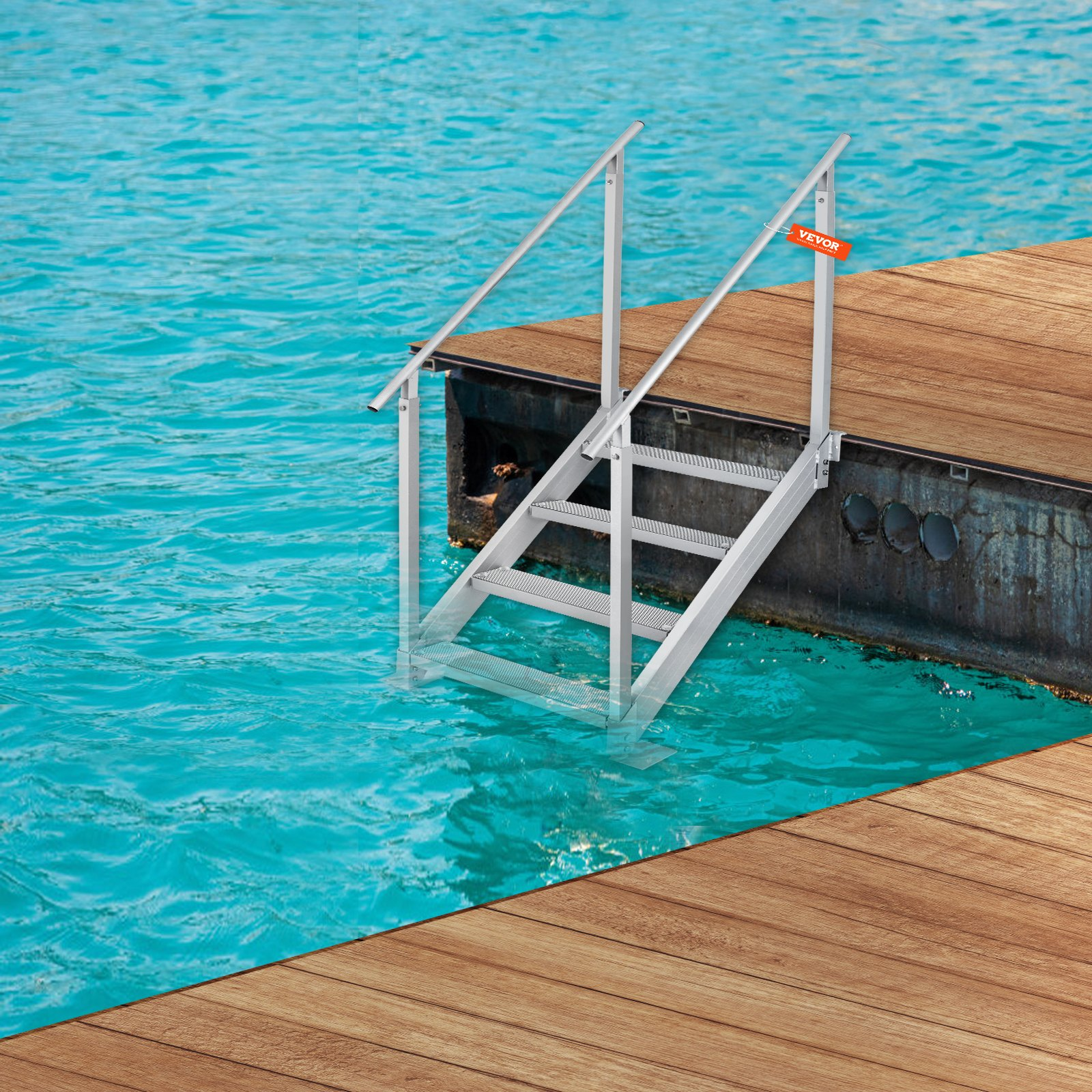 Dock Ladder 4 Step, Dock Stairs 30''-38'' Adjustable Height, 500 lbs Load Capaci