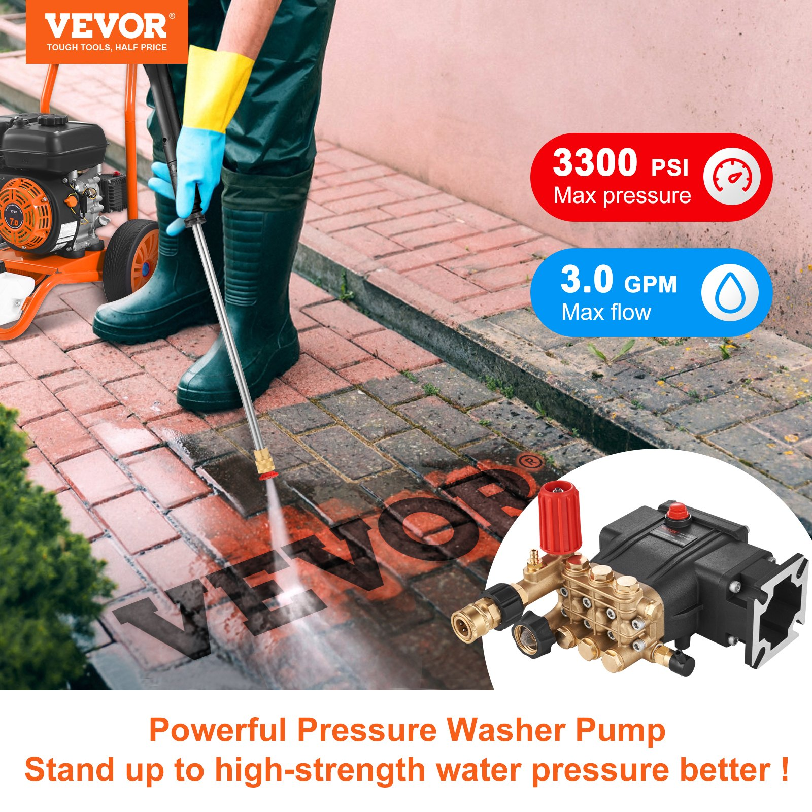 3/4″ 3700 PSI Pressure Washer Pump 2.5 GPM Triplex Plunger Fits Simpson MorFlex