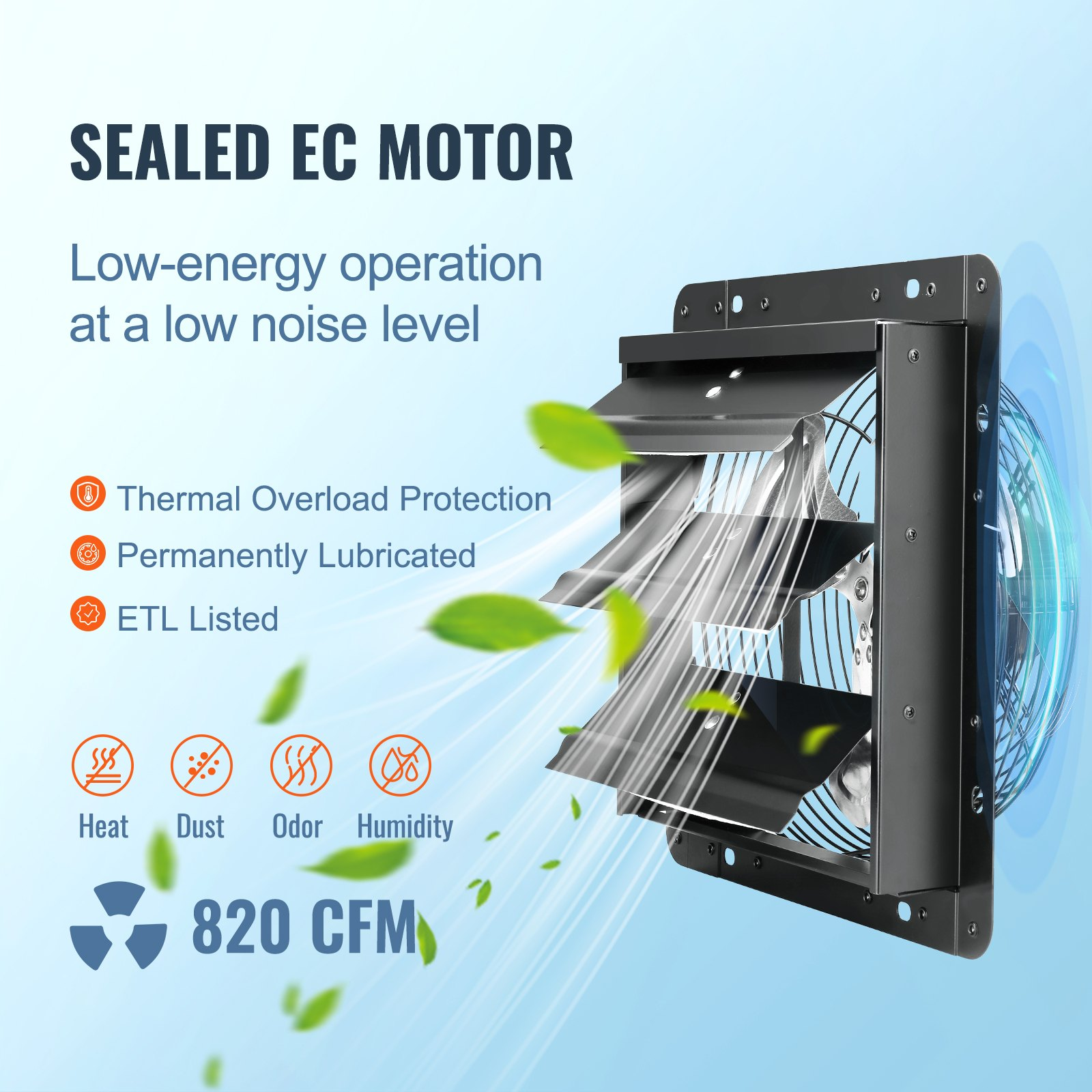 Shutter Exhaust Fan, 10'' with Temperature Humidity Controller,  EC-motor, 820 C