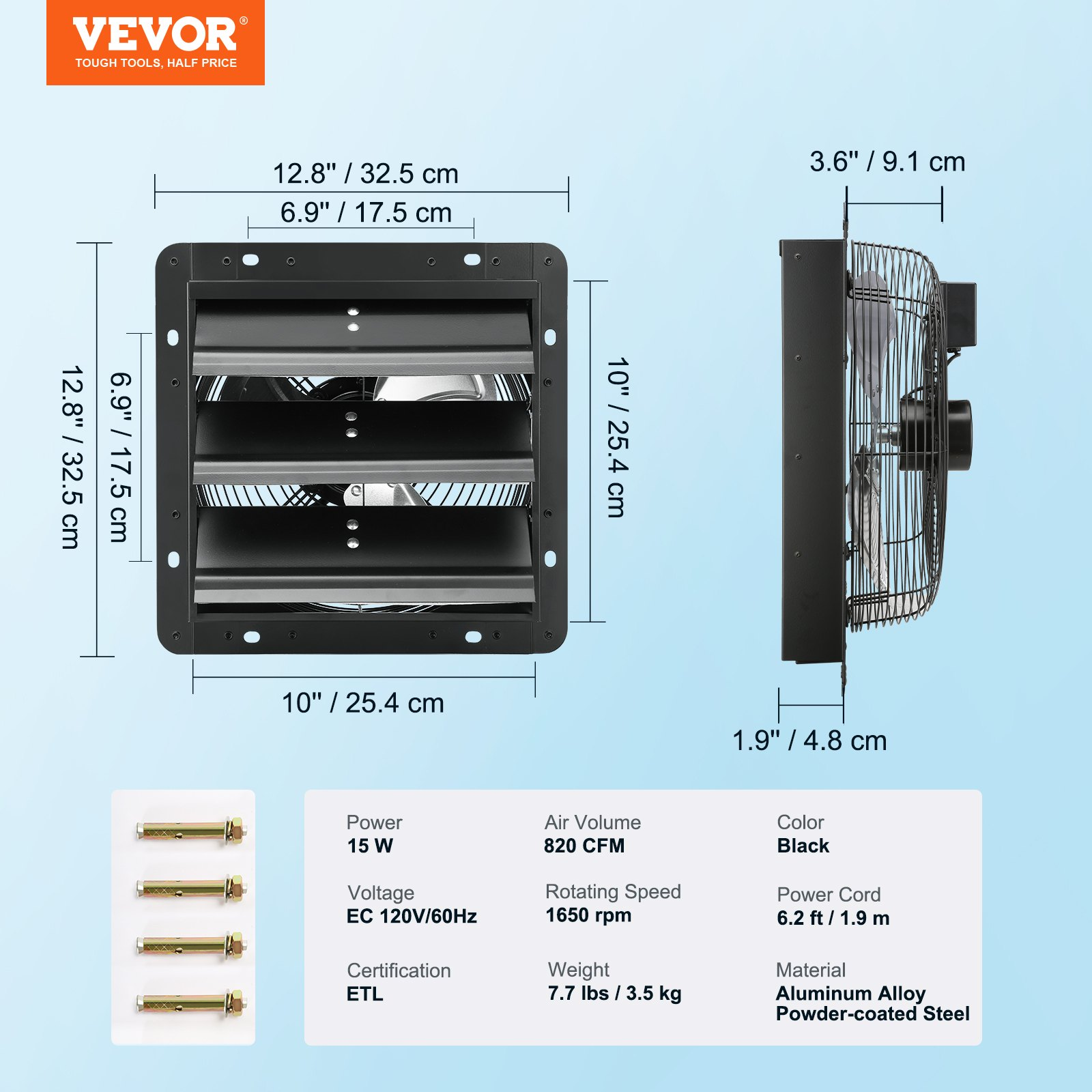 Shutter Exhaust Fan, 10'' with Temperature Humidity Controller,  EC-motor, 820 C