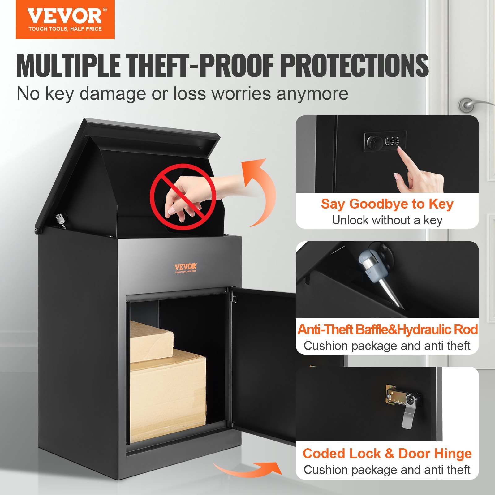 Extra Large Package Delivery Box, Wall Mount Mailbox w/ Coded Lock, Waterproof