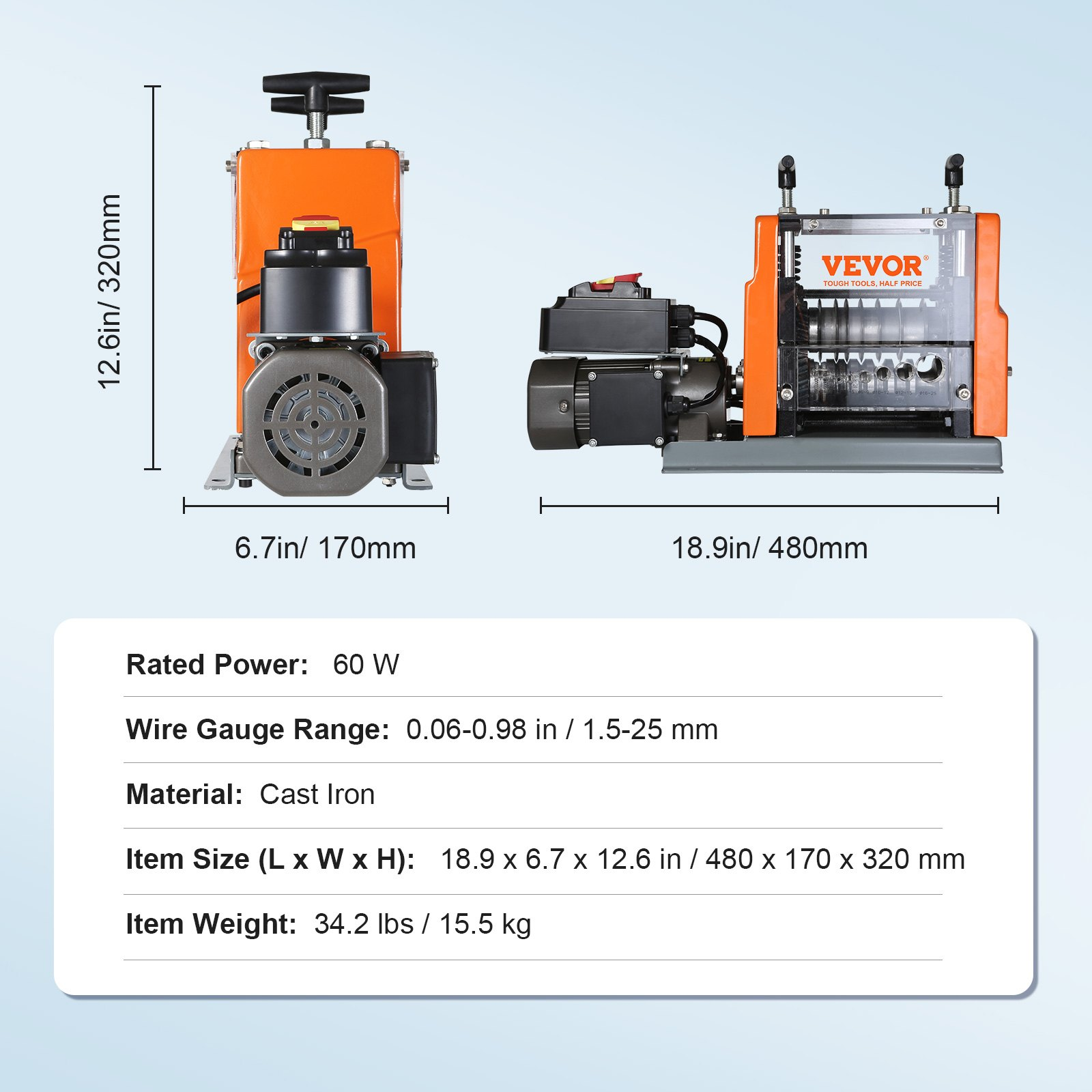 VEVOR Automatic Wire Stripping Machine, 0.06''-0.98'' Electric Motorized Cable S