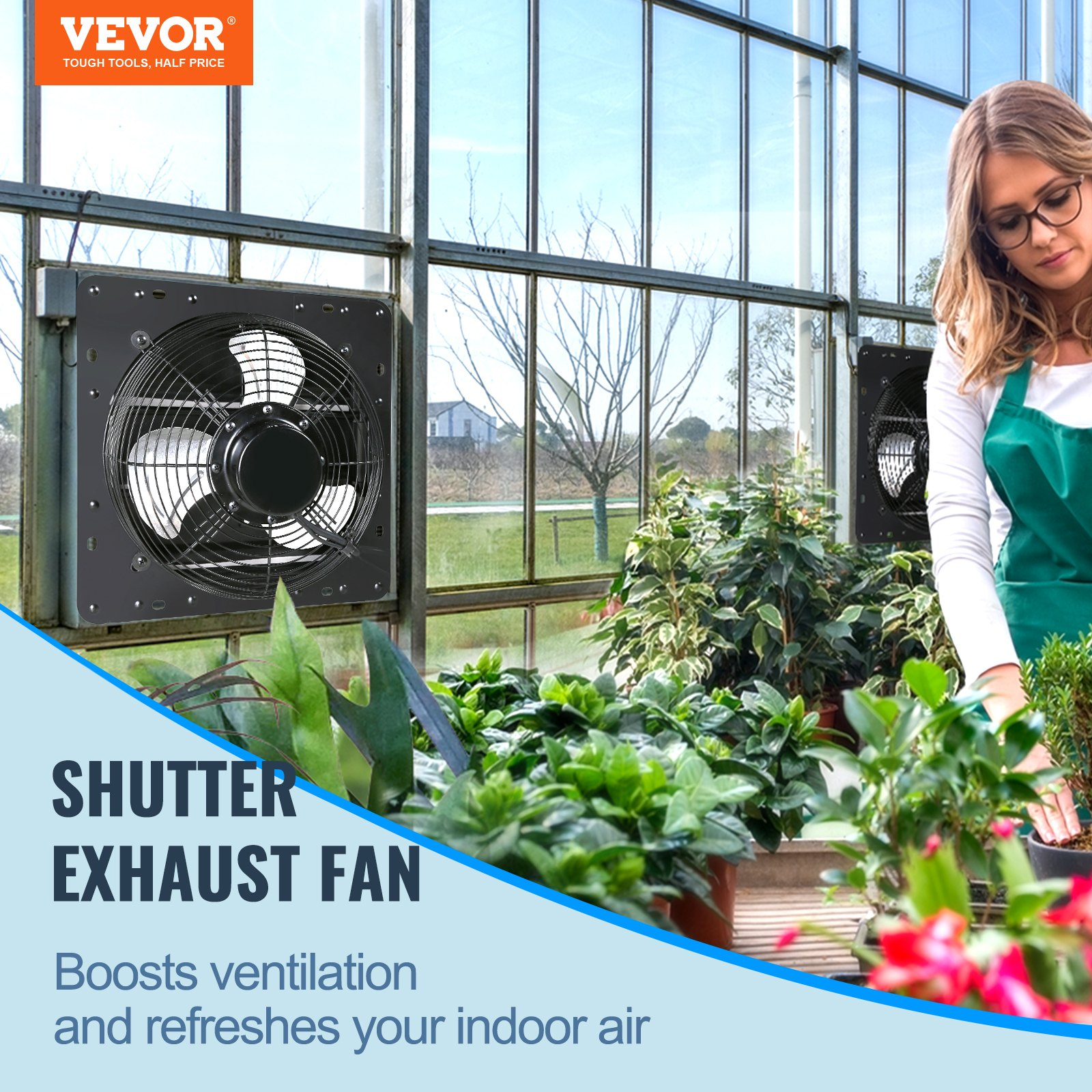 16'' Shutter Exhaust Fan 2650CFM EC-Motor w/ Temp & Humidity Controller 10-Speed