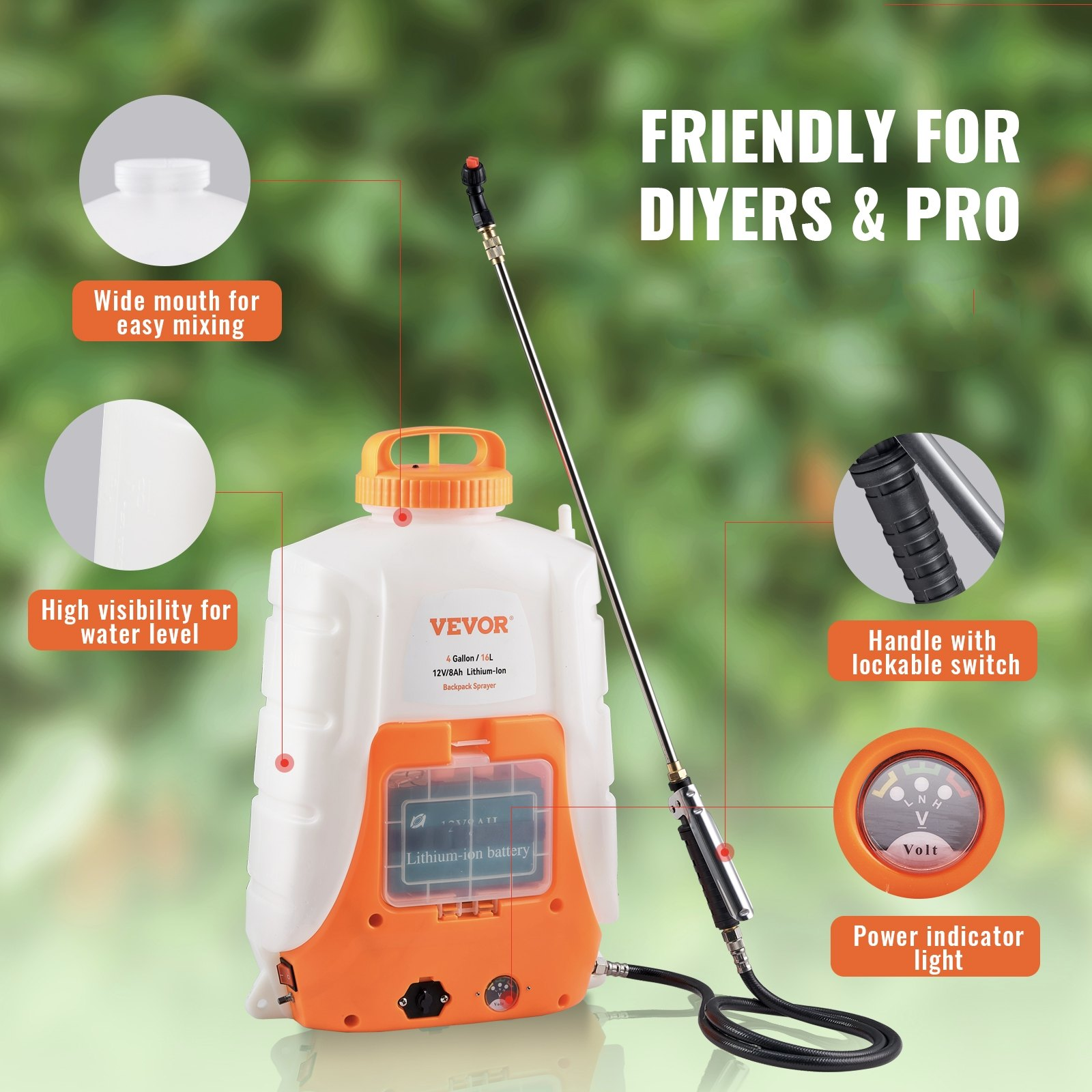 Battery Powered Backpack Sprayer, 0-90 PSI Adjustable Pressure, Cleaning