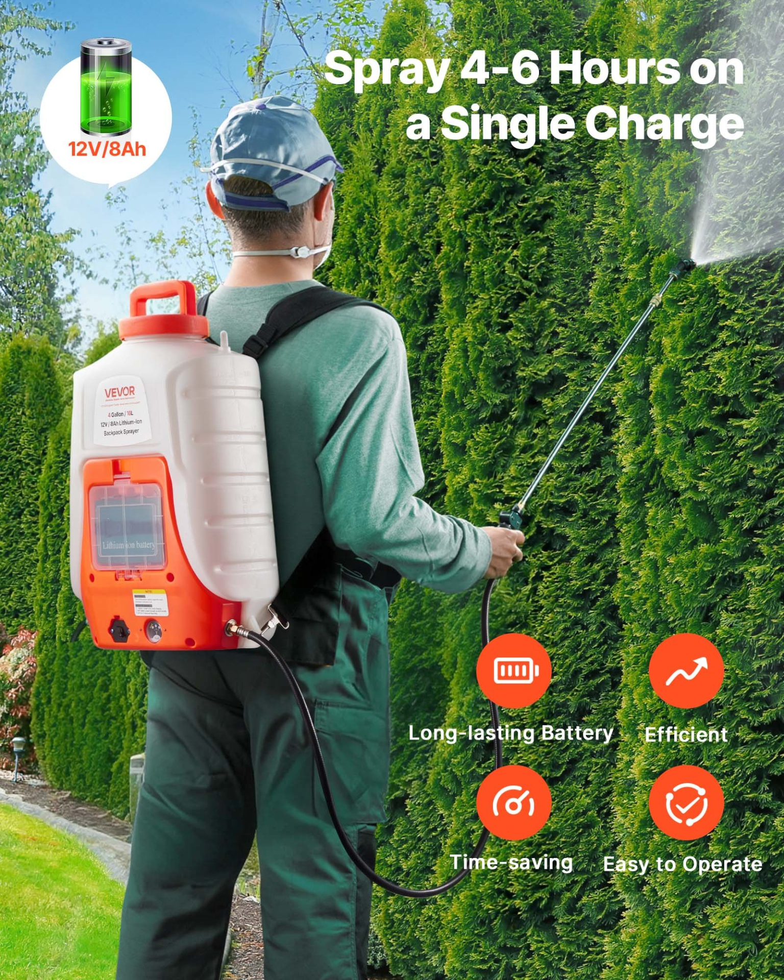 Battery Powered Backpack Sprayer, 0-90 PSI Adjustable Pressure, Cleaning