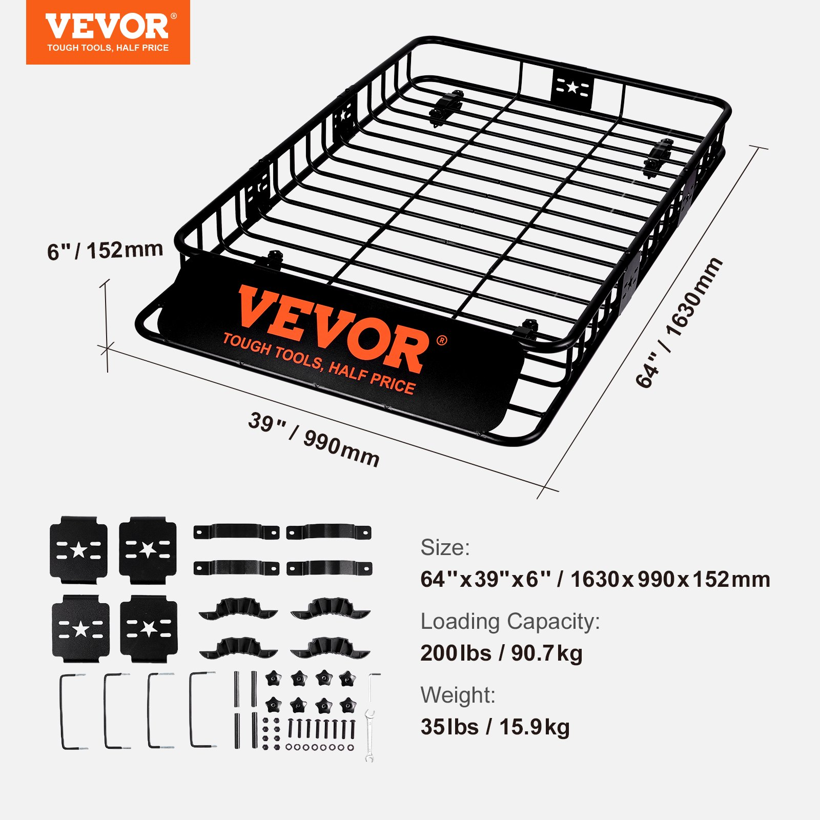 64"x39" Roof Rack Cargo Basket - 200LB Heavy Duty w/Extension - SUV/Truck - Picture 7 of 12