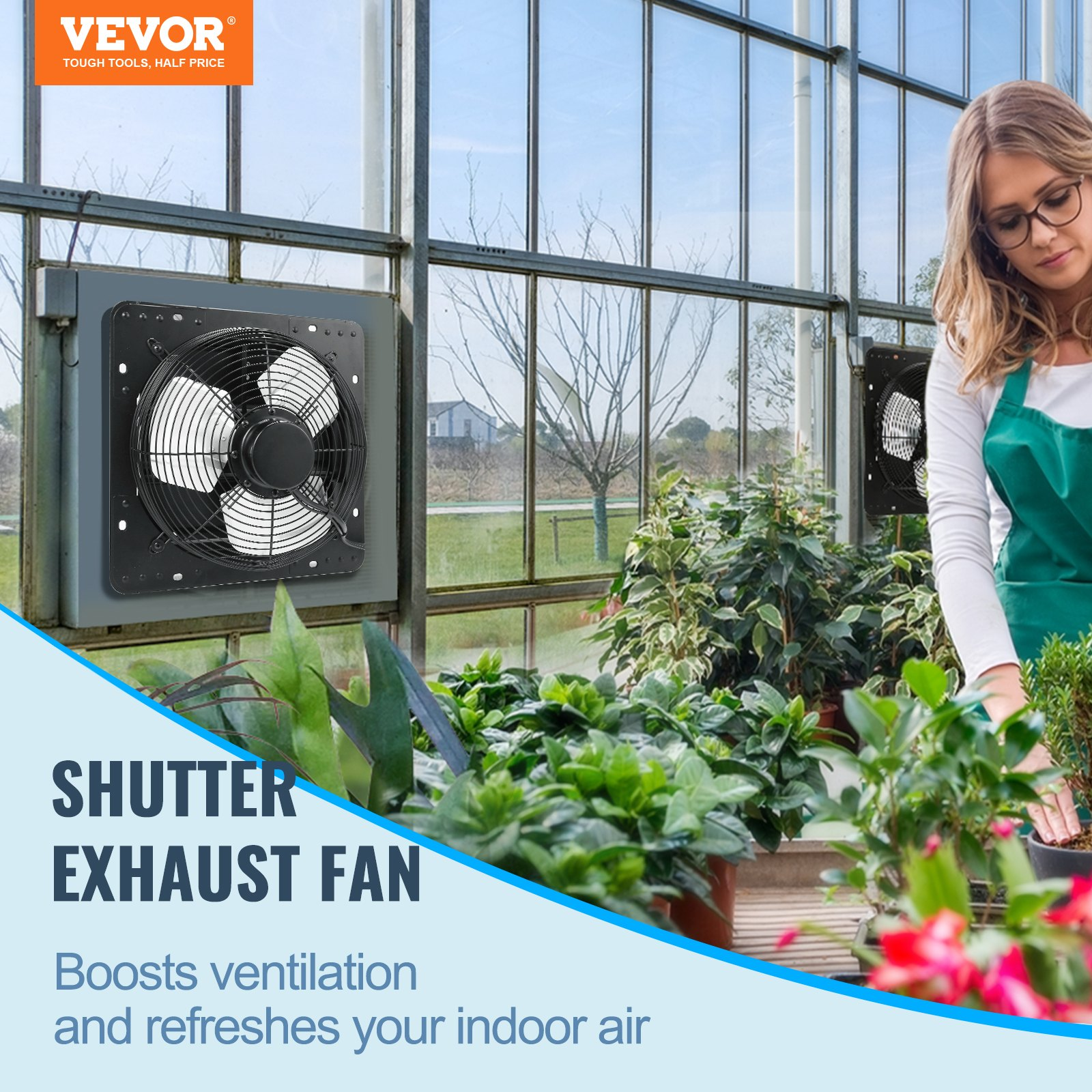 12'' Shutter Exhaust Fan 940 CFM EC-Motor w/ Temp & Humidity Controller 10-Speed