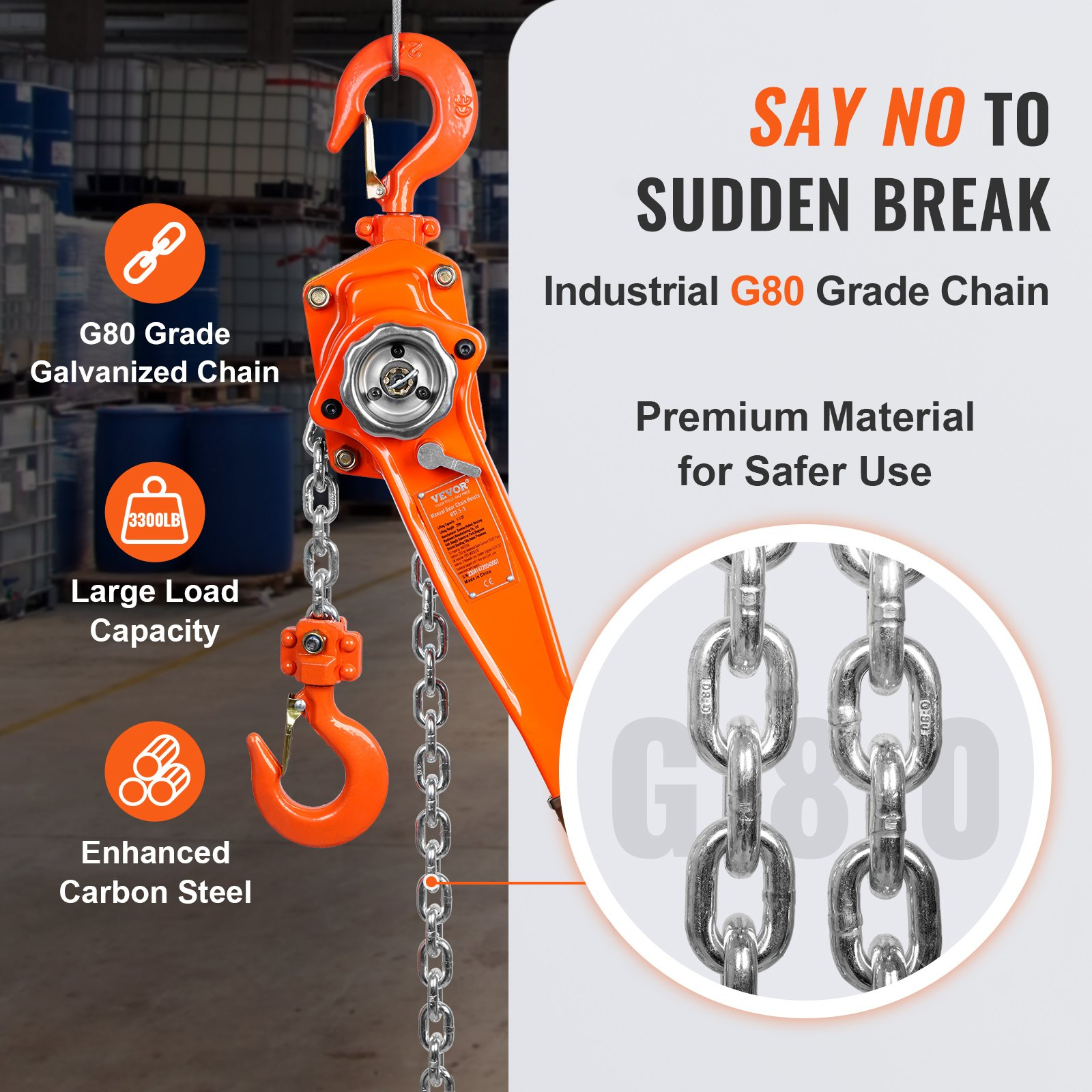 Manual Lever Chain Hoist - 1-1/2 Ton Capacity - G80 Galvanized - Picture 12 of 12