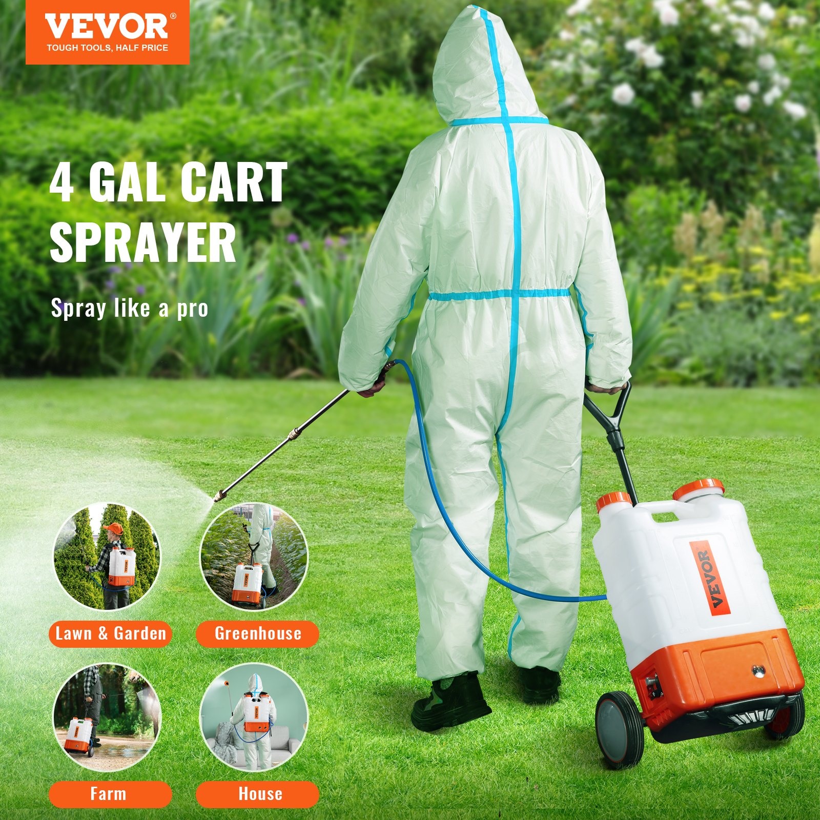 VEVOR Battery Powered Backpack Sprayer with Cart, Cleaning