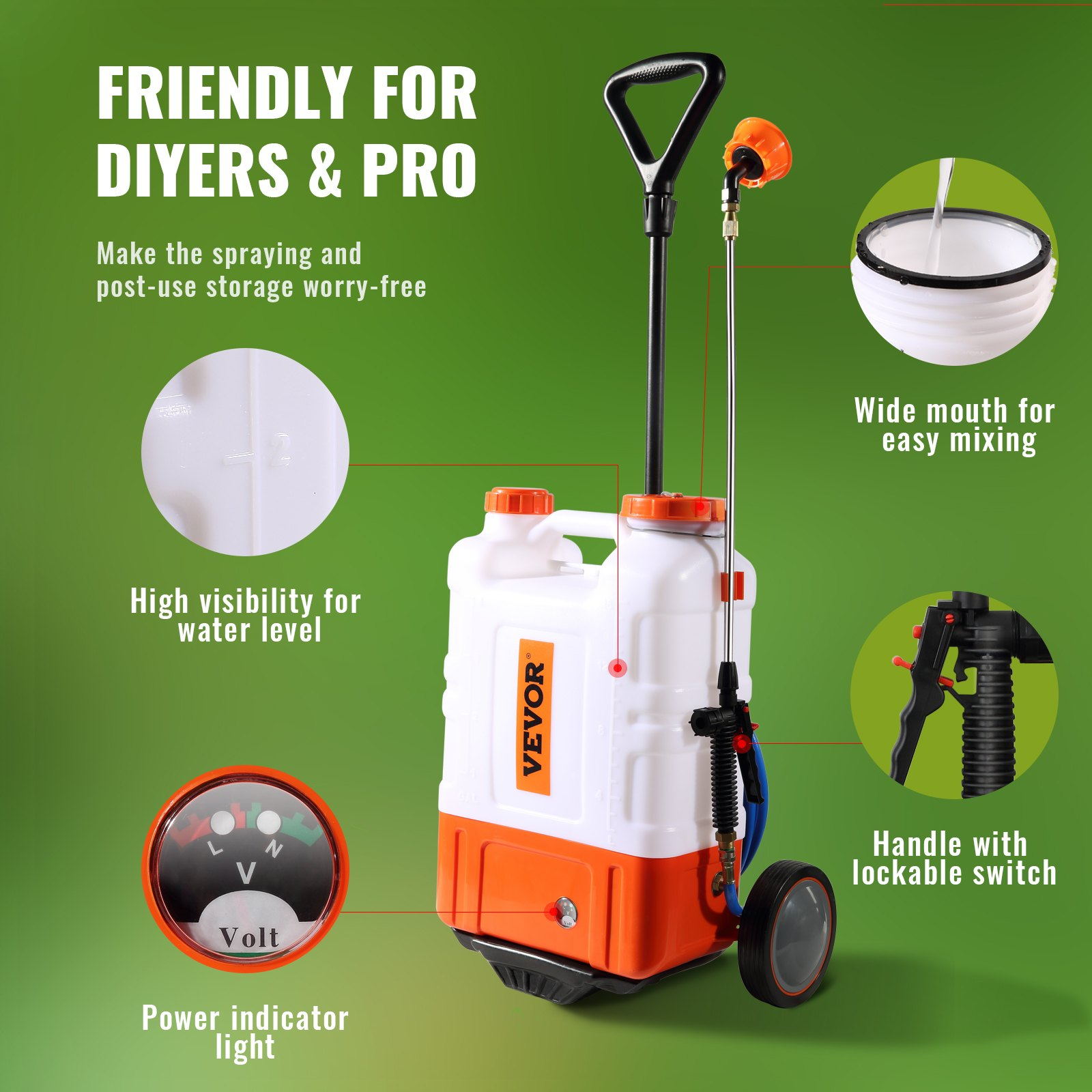 VEVOR Battery Powered Backpack Sprayer with Cart, Cleaning