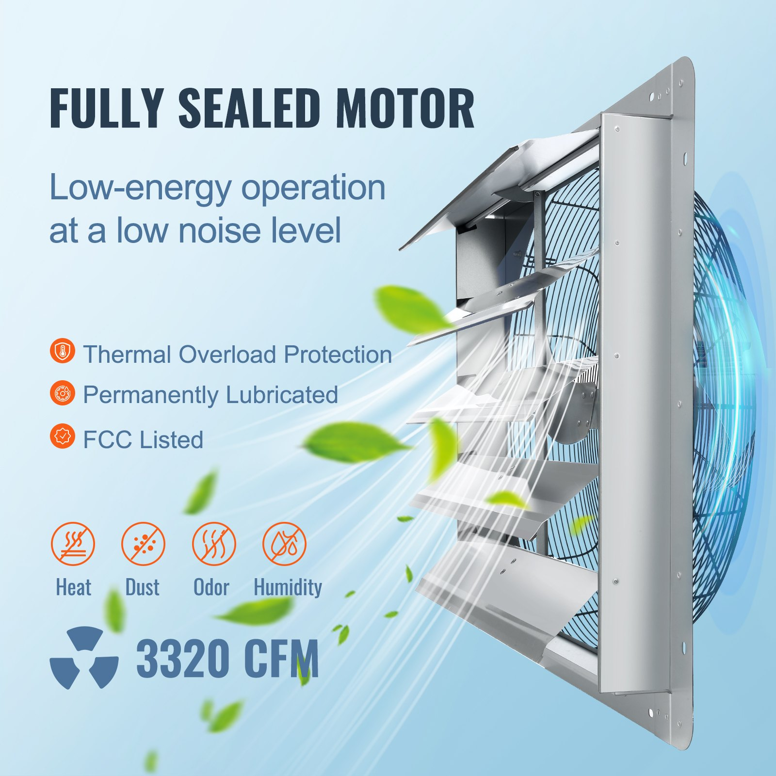 VEVOR 24'' Shutter Exhaust Fan, High-speed 3320 CFM, FCC