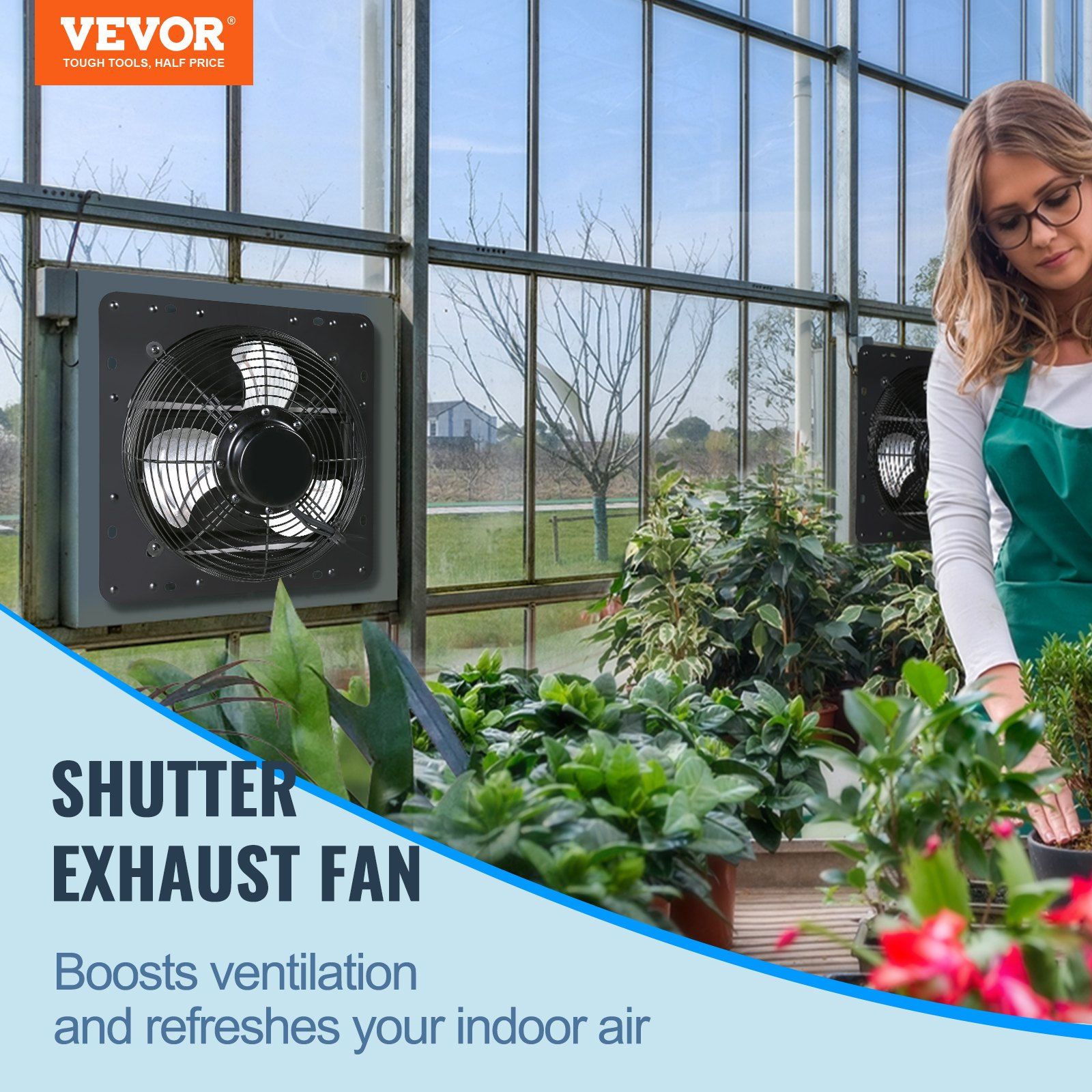 VEVOR Shutter Exhaust Fan, 14'' with Temperature Humidity Controller,  EC-motor,