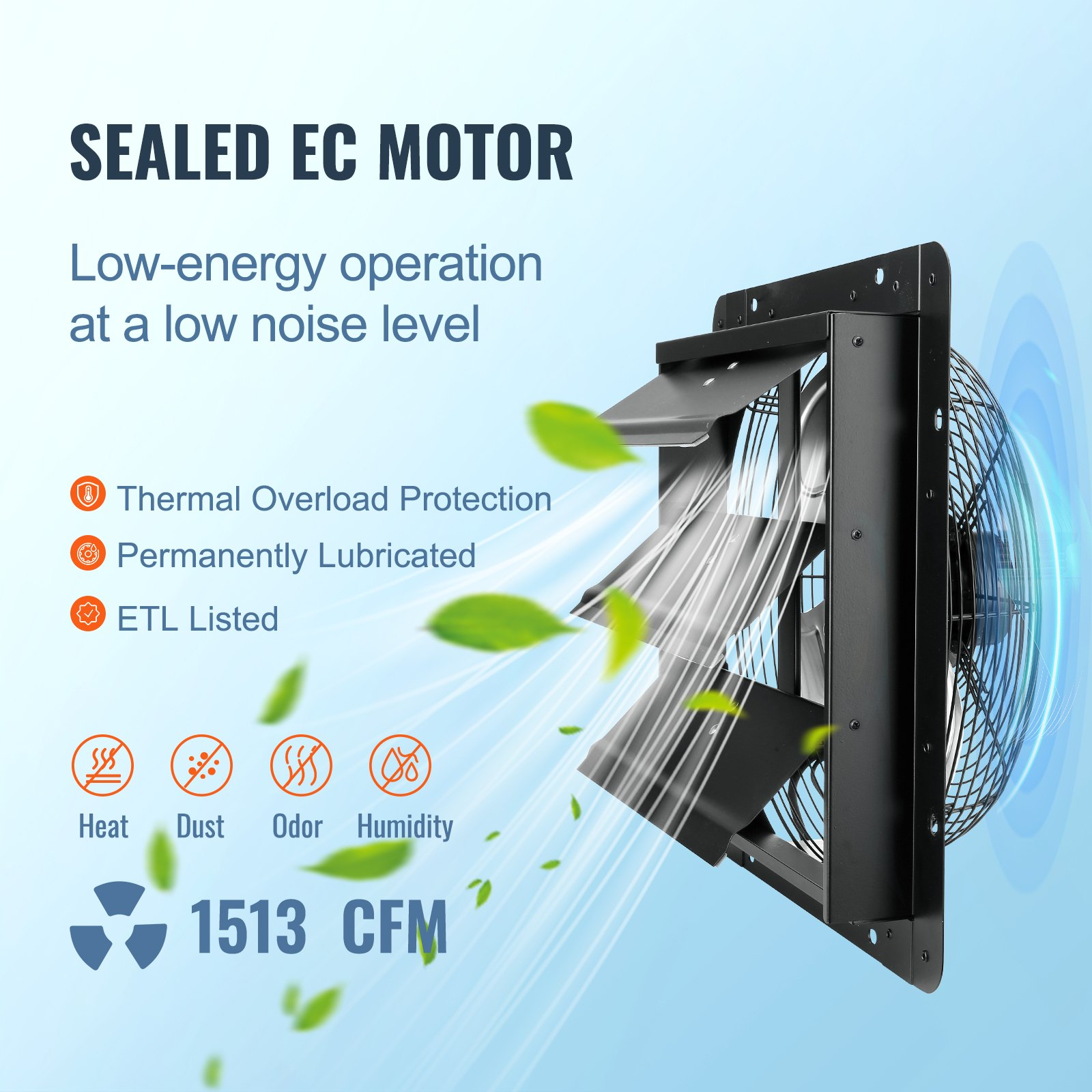 VEVOR Shutter Exhaust Fan, 14'' with Temperature Humidity Controller,  EC-motor,