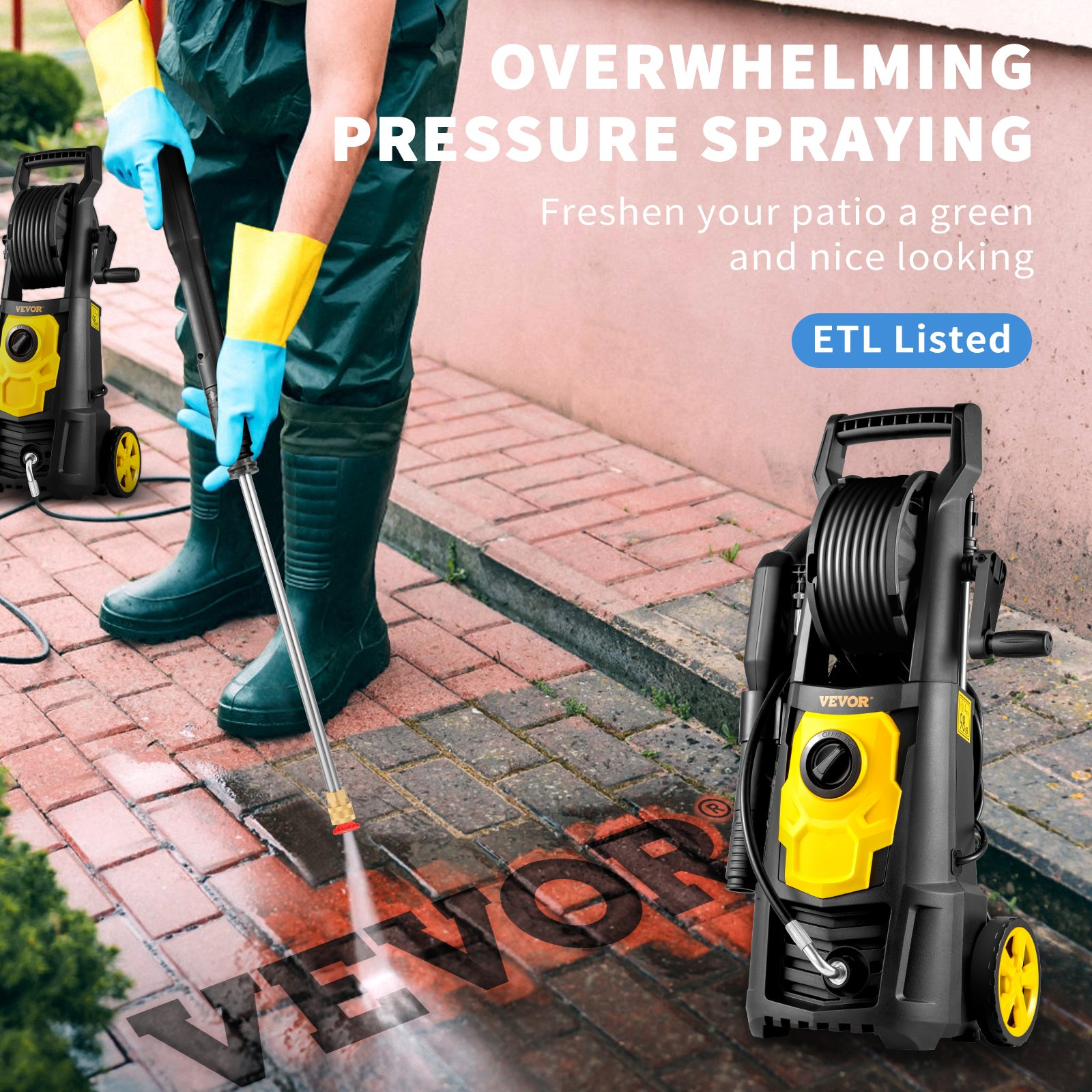VEVOR Electric Pressure Washer, 2000 PSI, Max. 1.76 GPM Power Washer w/ 30 ft Ho