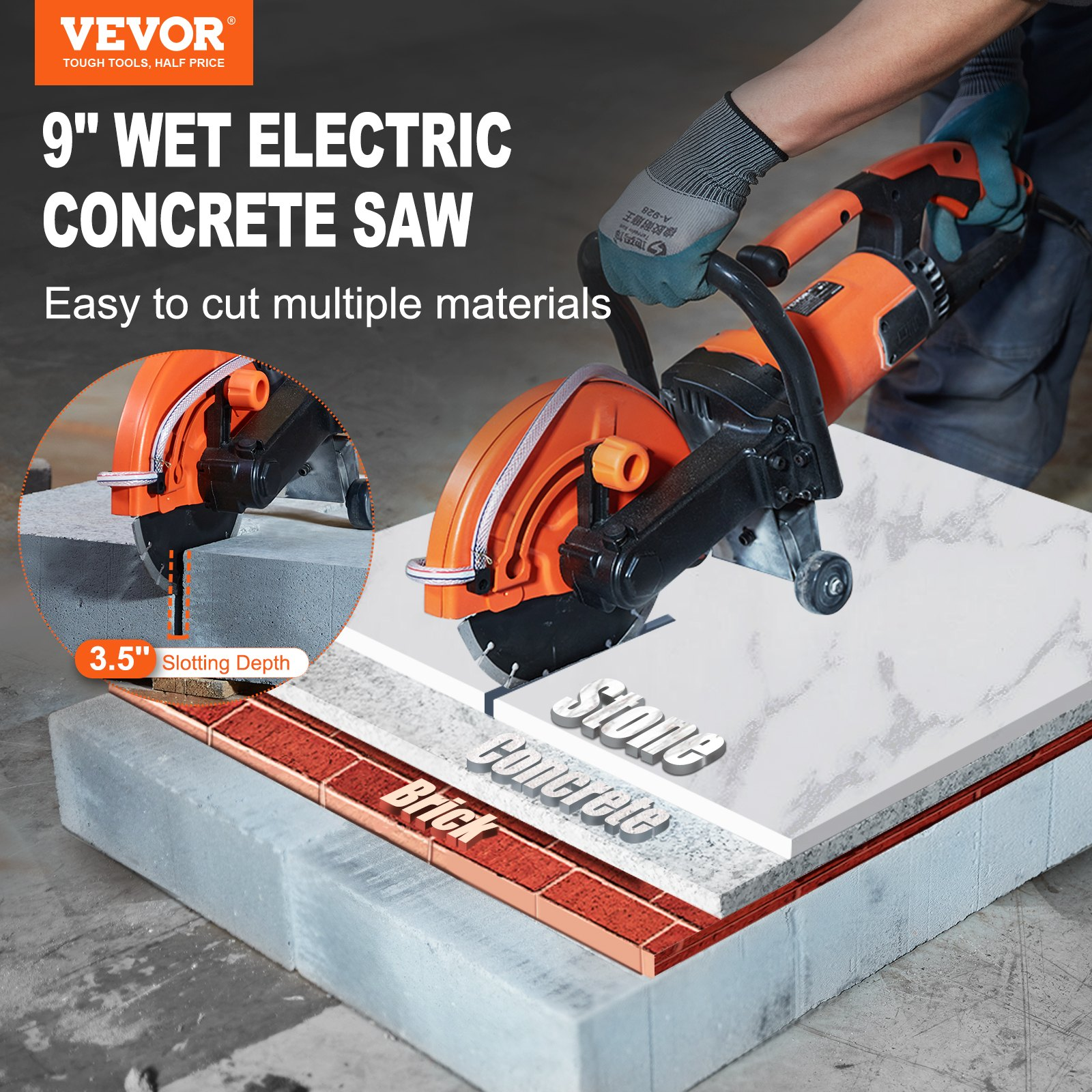 Electric Concrete Saw, 9 in, Brick