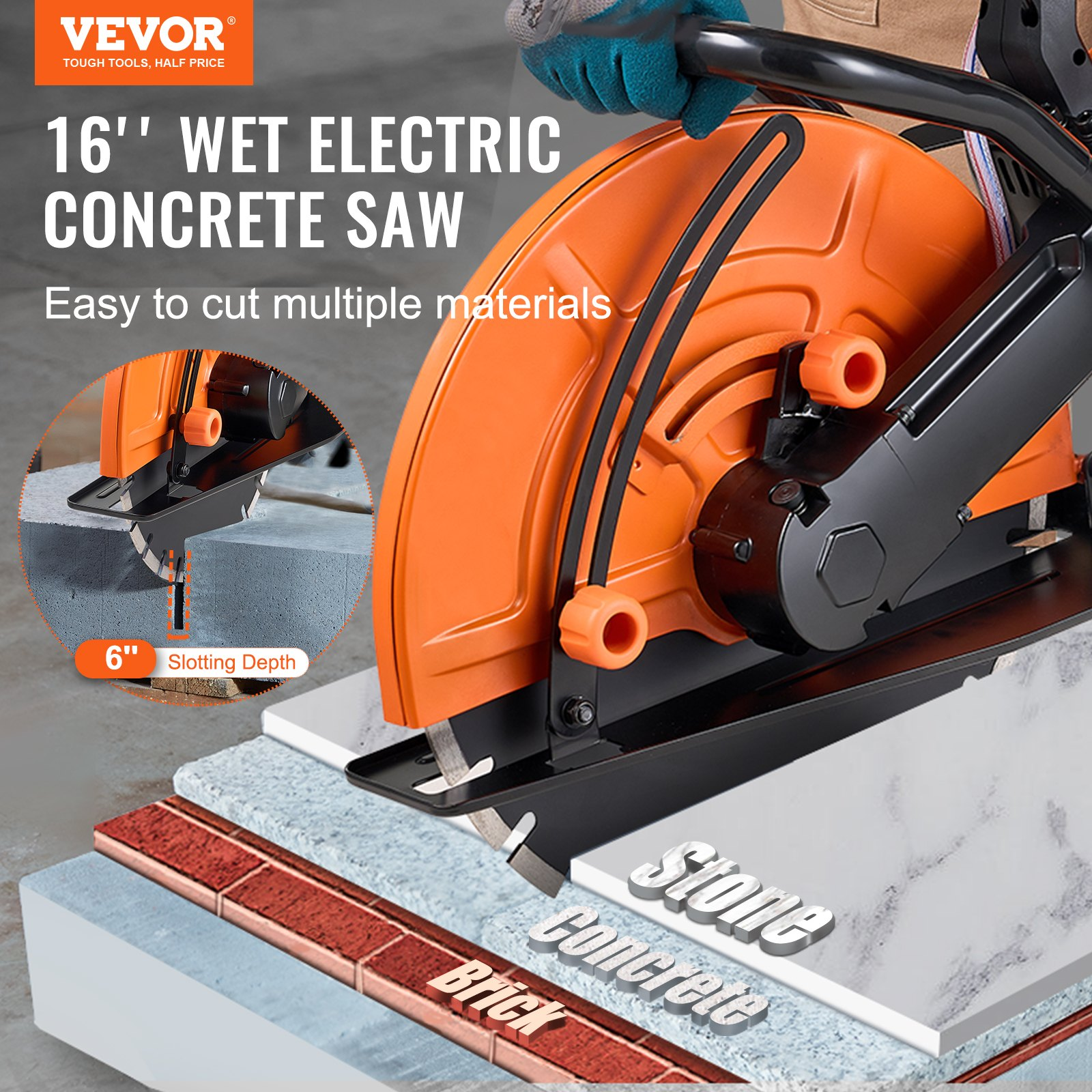 VEVOR Electric Concrete Saw 16 in 3200 W 15 A Motor Circular Saw 
