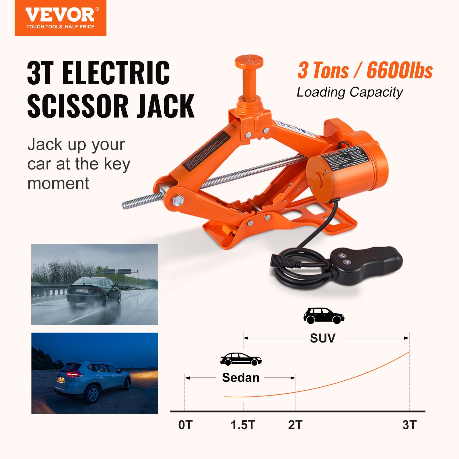 Electric Car Jack, 3 Tons /6600 lbs Scissor Jack, Truck Tire Change - Picture 2 of 12