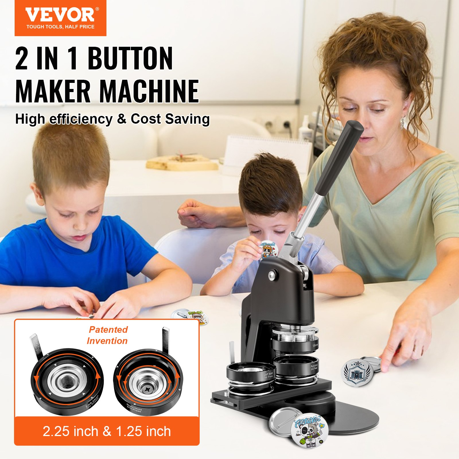 1.25" + 2.25" Button Maker Kit 500PCS Badge Press w/Cutter