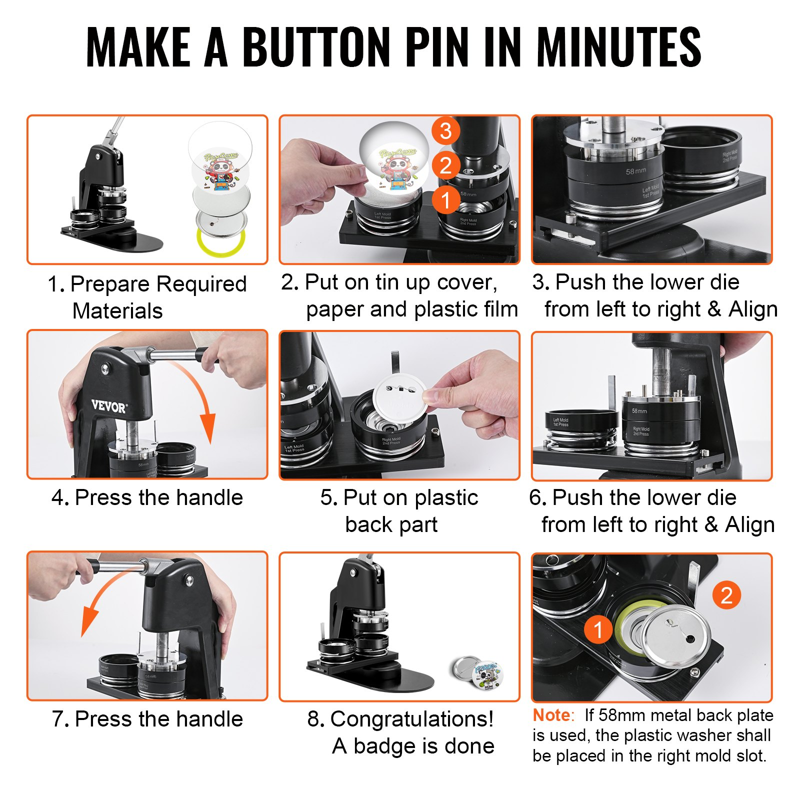 1.25" + 2.25" Button Maker Kit 500PCS Badge Press w/Cutter