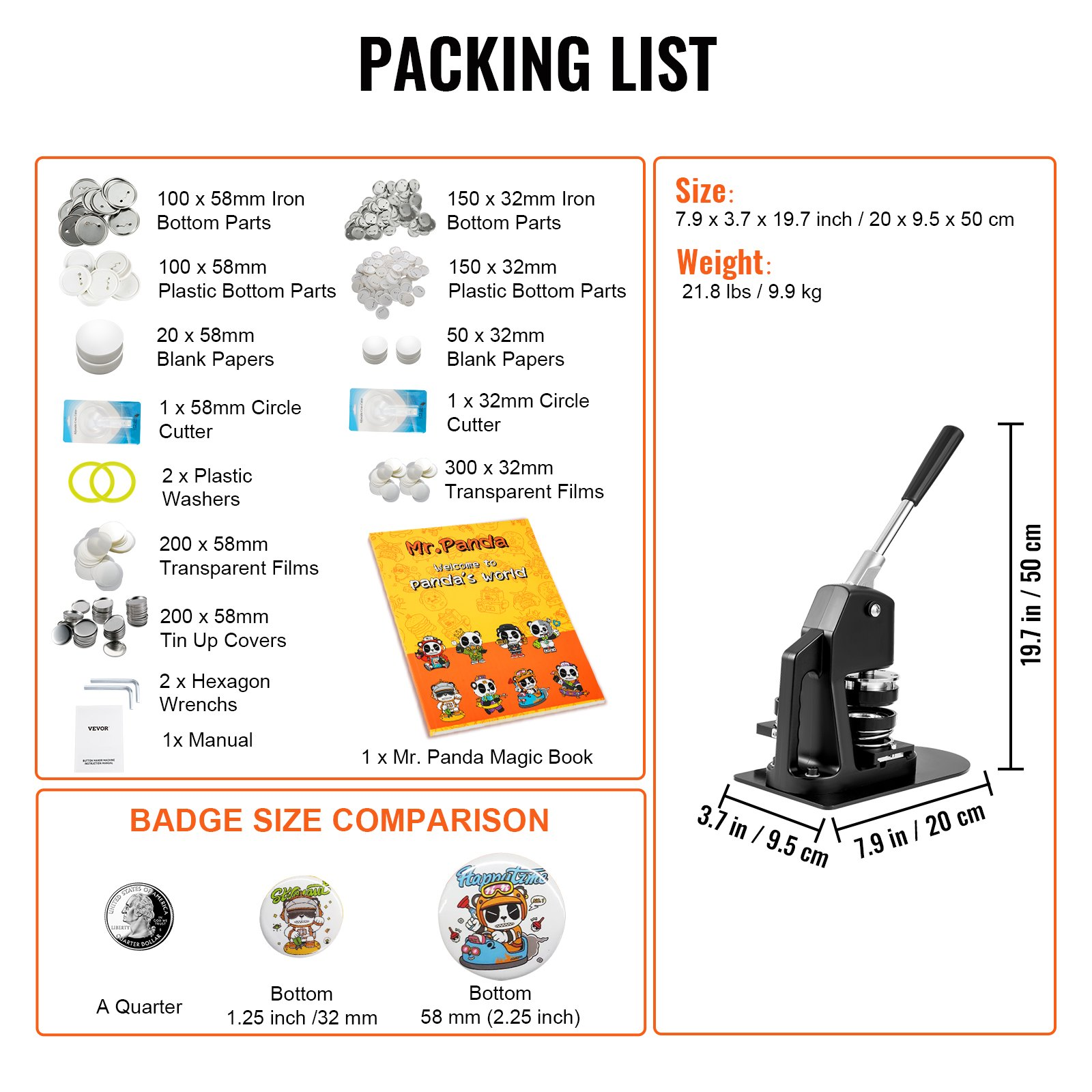 1.25" + 2.25" Button Maker Kit 500PCS Badge Press w/Cutter