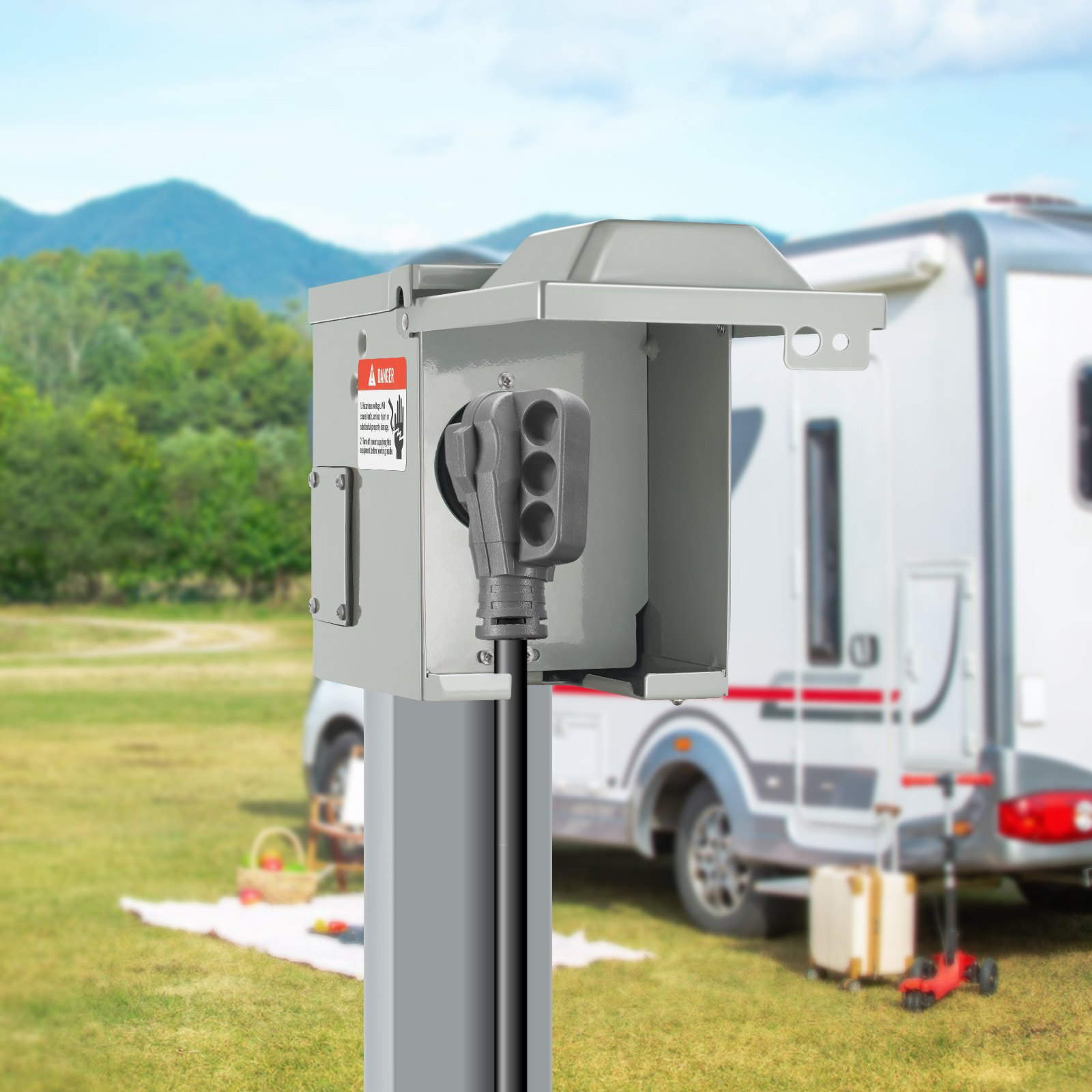 Caja de toma de corriente para autocaravana de 50 amperios, NEMA 14-50R, 125/250V panel bloqueable exterior - Imagen 9 de 12