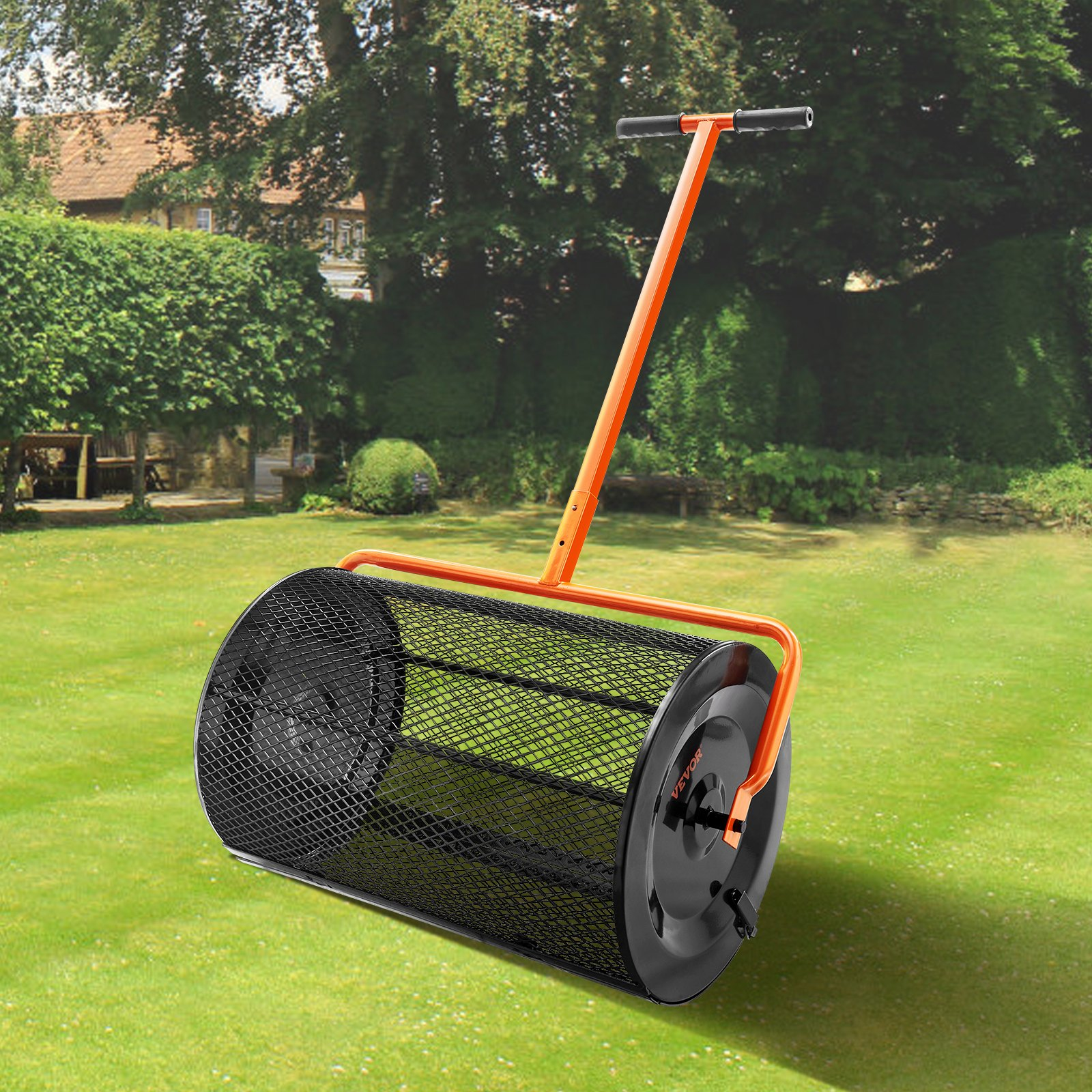 Compost Spreader, 24.4-25.6" Height Adjustable Handle, 24" Wide, Black
