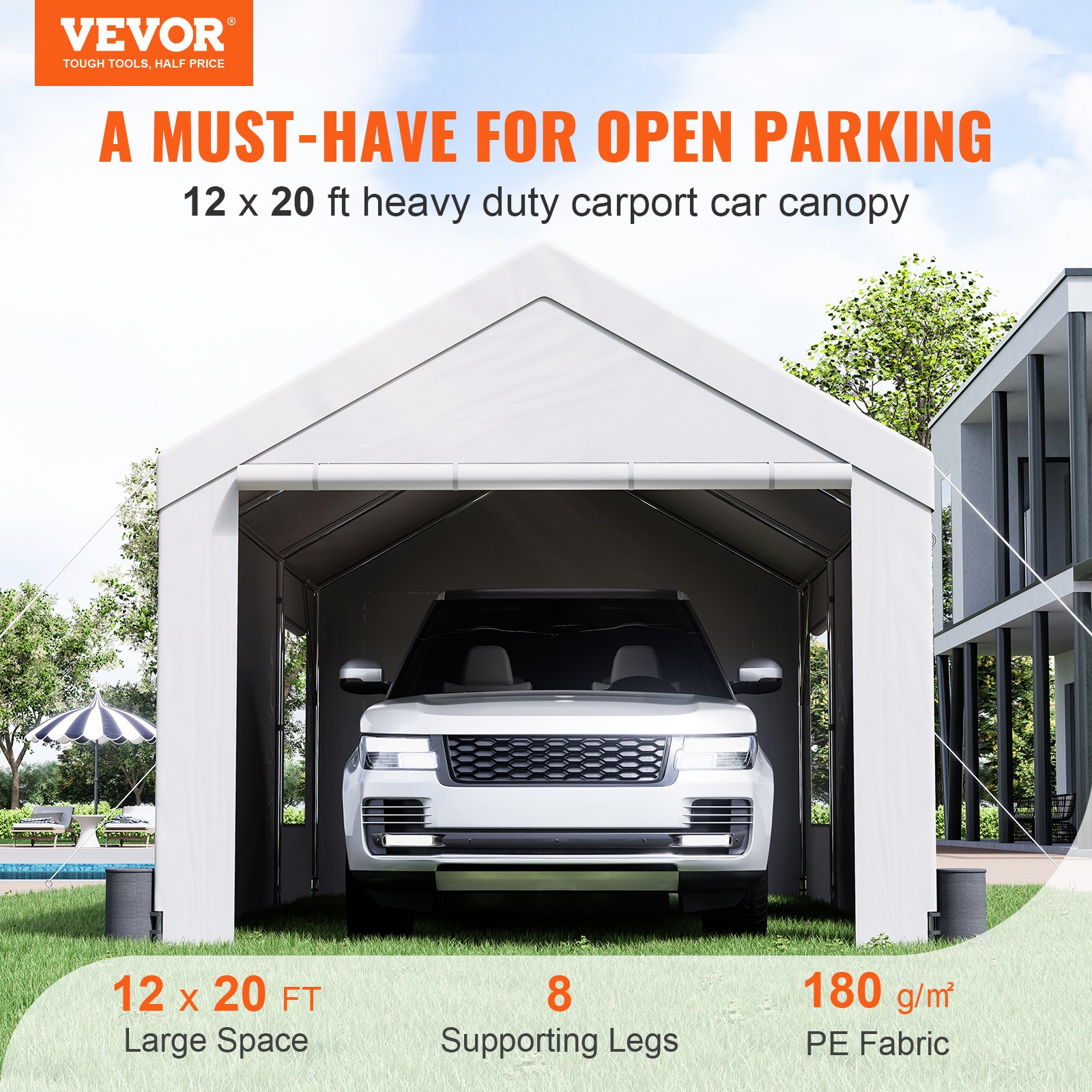 12x20 ft Heavy Duty Carport Canopy Garage w/Windows, Waterproof UV Tarp Cover