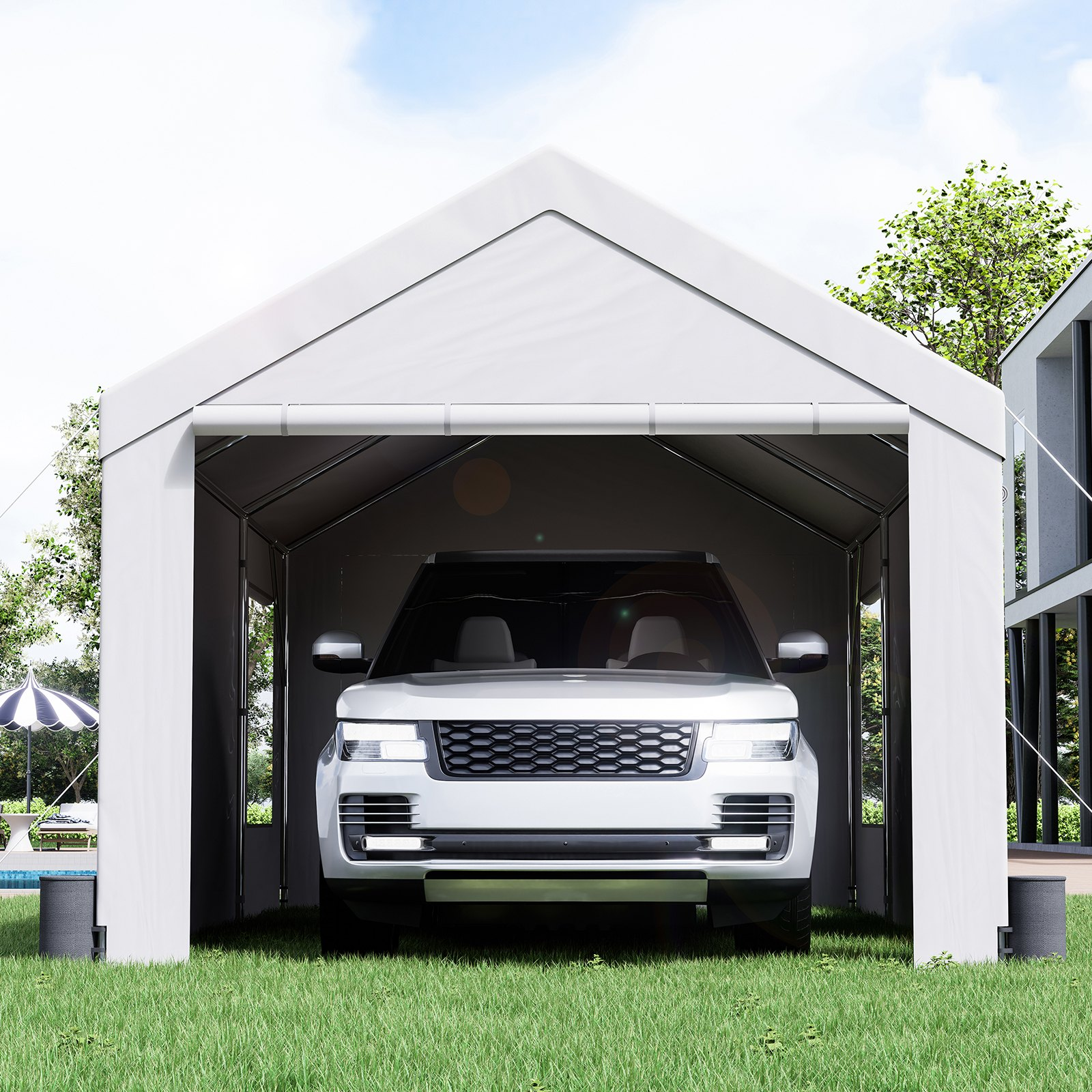 12x20 ft Heavy Duty Carport Canopy Garage w/Windows, Waterproof UV Tarp Cover - Picture 8 of 12