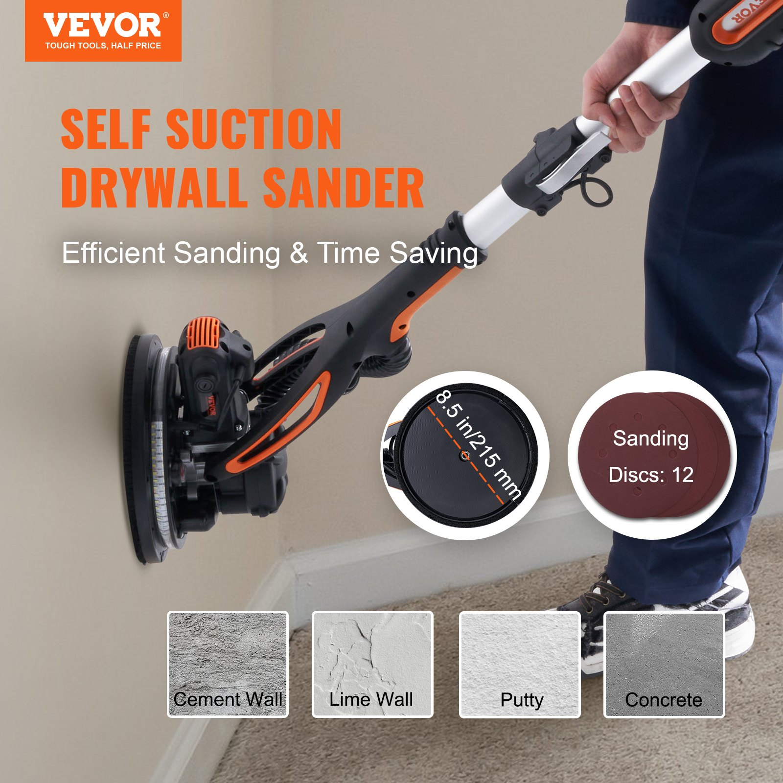 Wall Smoother, 900W Drywall Sander, Telescopic Grip & Dust Collector