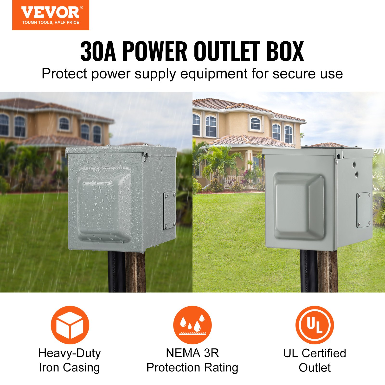 VEVOR 30 Amp RV Power Outlet Box, 125/250 Volt, Enclosed Lockable Outdoor RV Rec - Bild 2 von 12