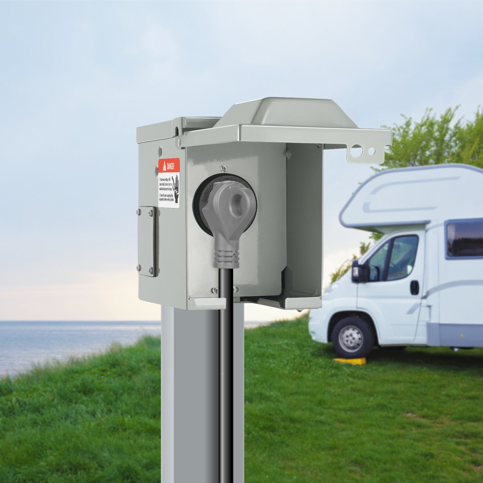 VEVOR 30 Amp RV Power Outlet Box, 125/250 Volt, Enclosed Lockable Outdoor RV Rec - Bild 9 von 12