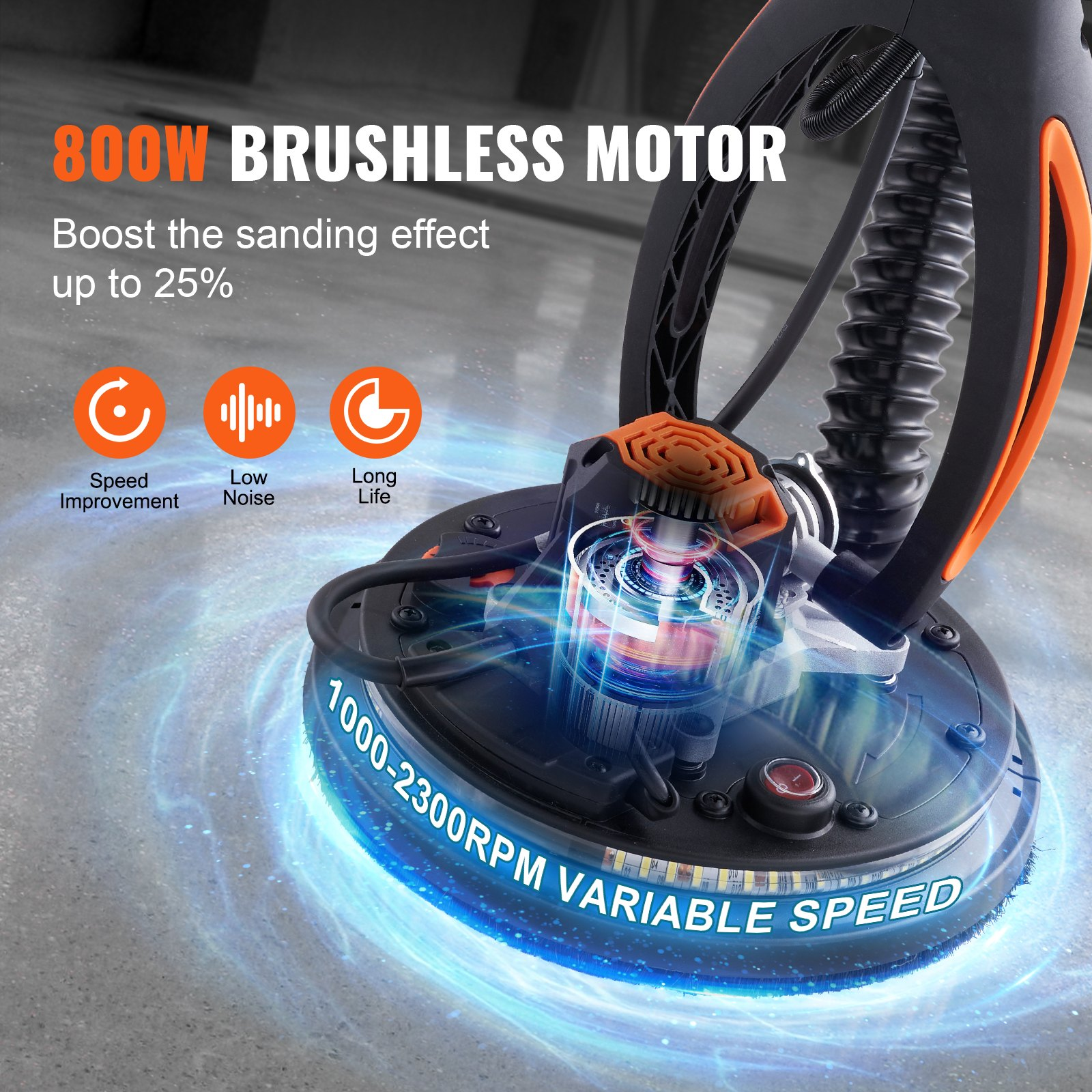 Drywall Sander, 800W Brushless Motor Electric Sander, 12 Sanding Discs