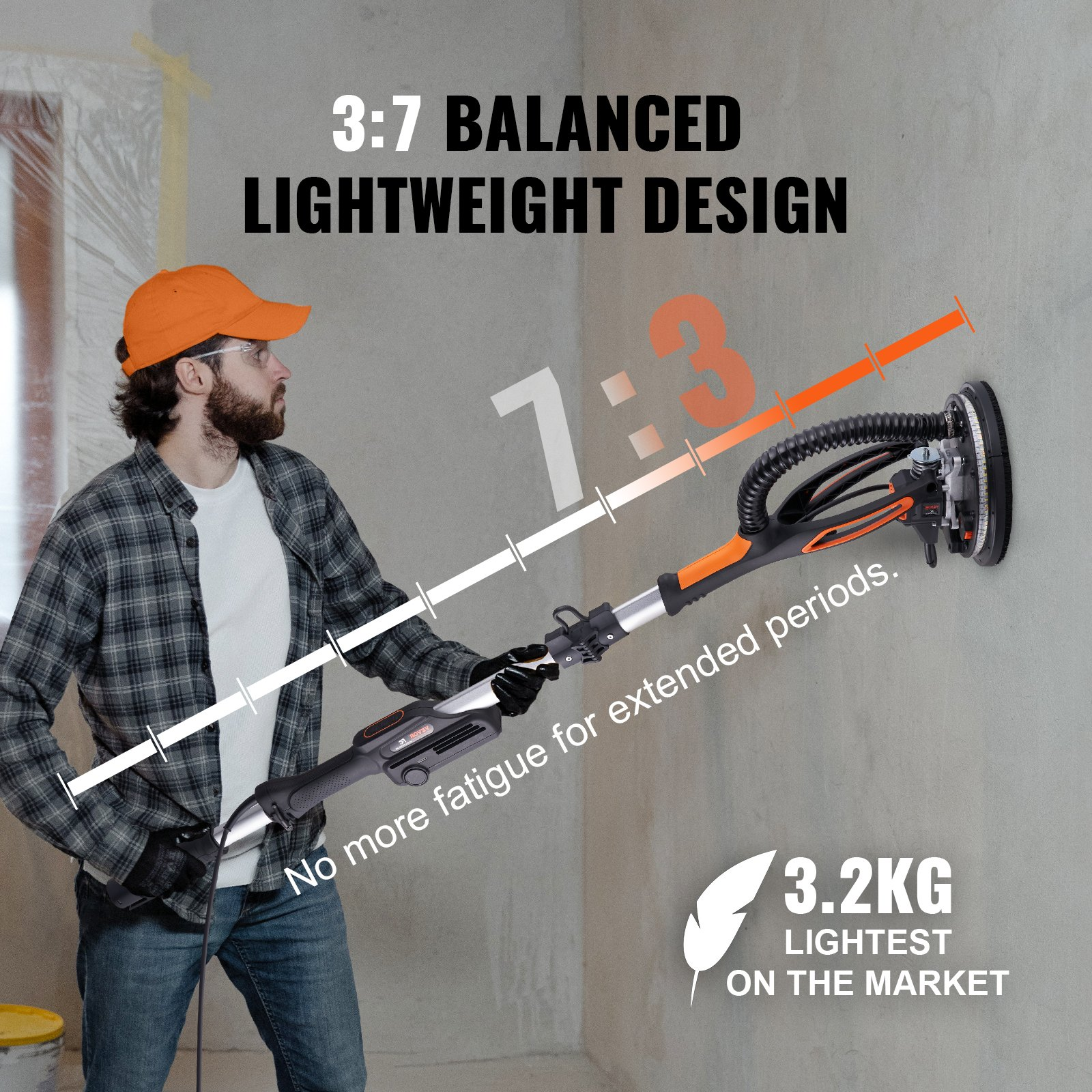Drywall Sander, 800W Brushless Motor Electric Sander, 12 Sanding Discs