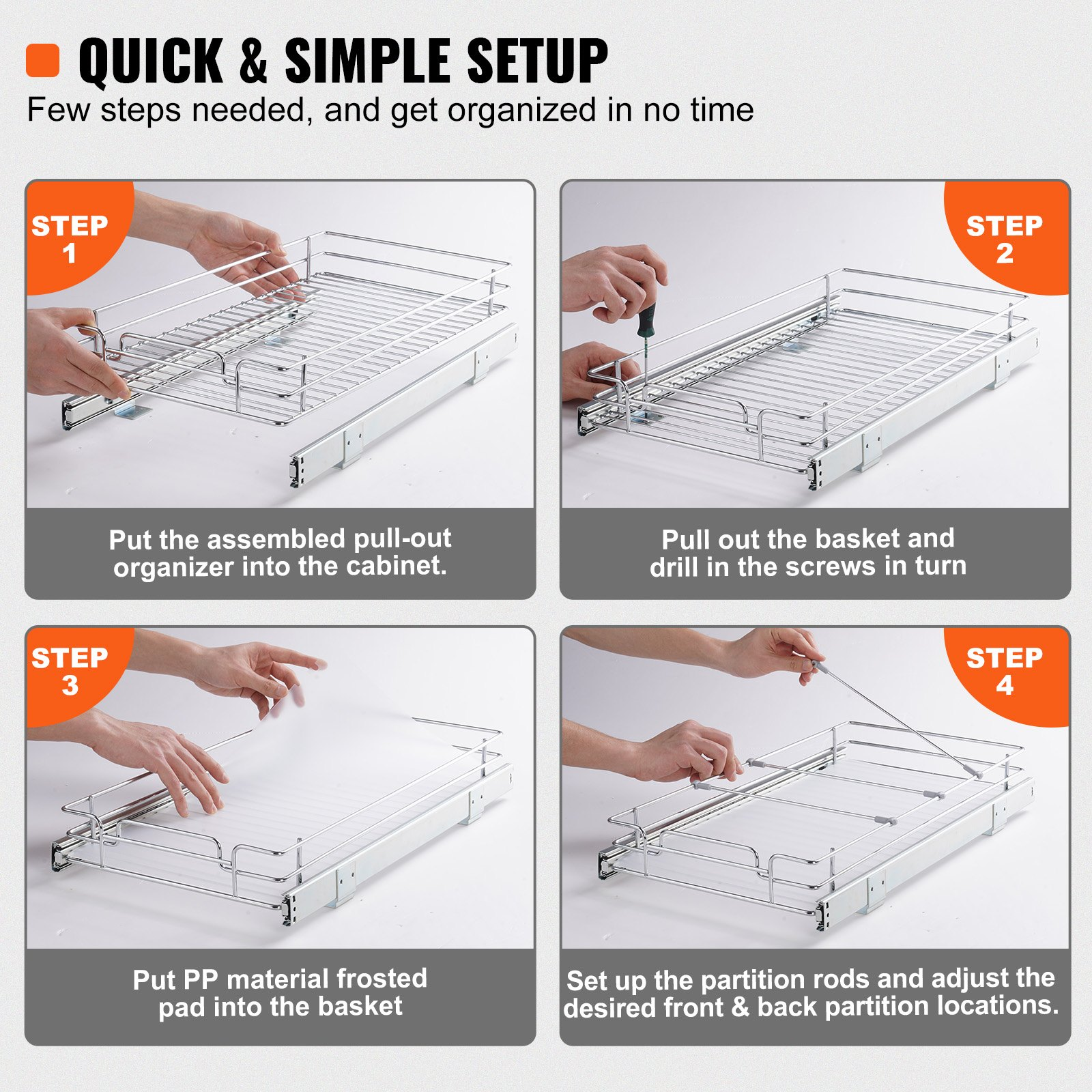 VEVOR 11"W x 21"D Pull Out Cabinet Organizer, Under Sink