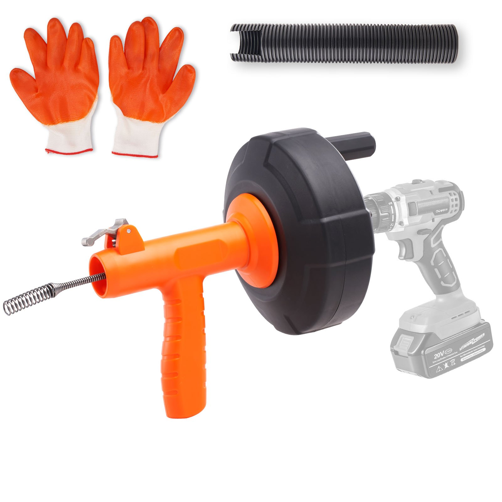 Drain Auger 25Ft, Plumbing Snake Auto Feed, Plumbers Snake with Drill Attachment