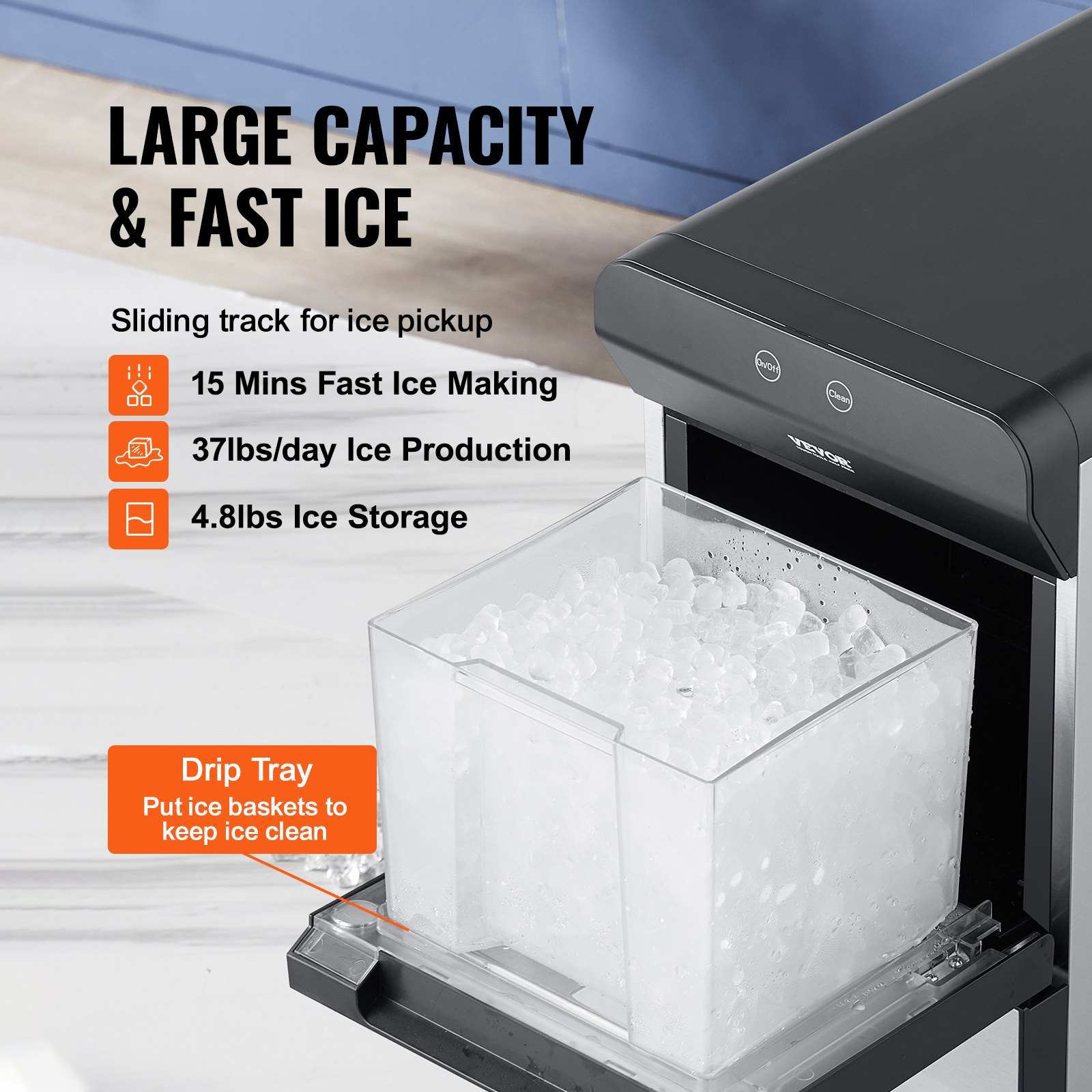 VEVOR Countertop Ice Maker, 37lbs in 24Hrs, Auto Self-Cleaning Portable Ice Make