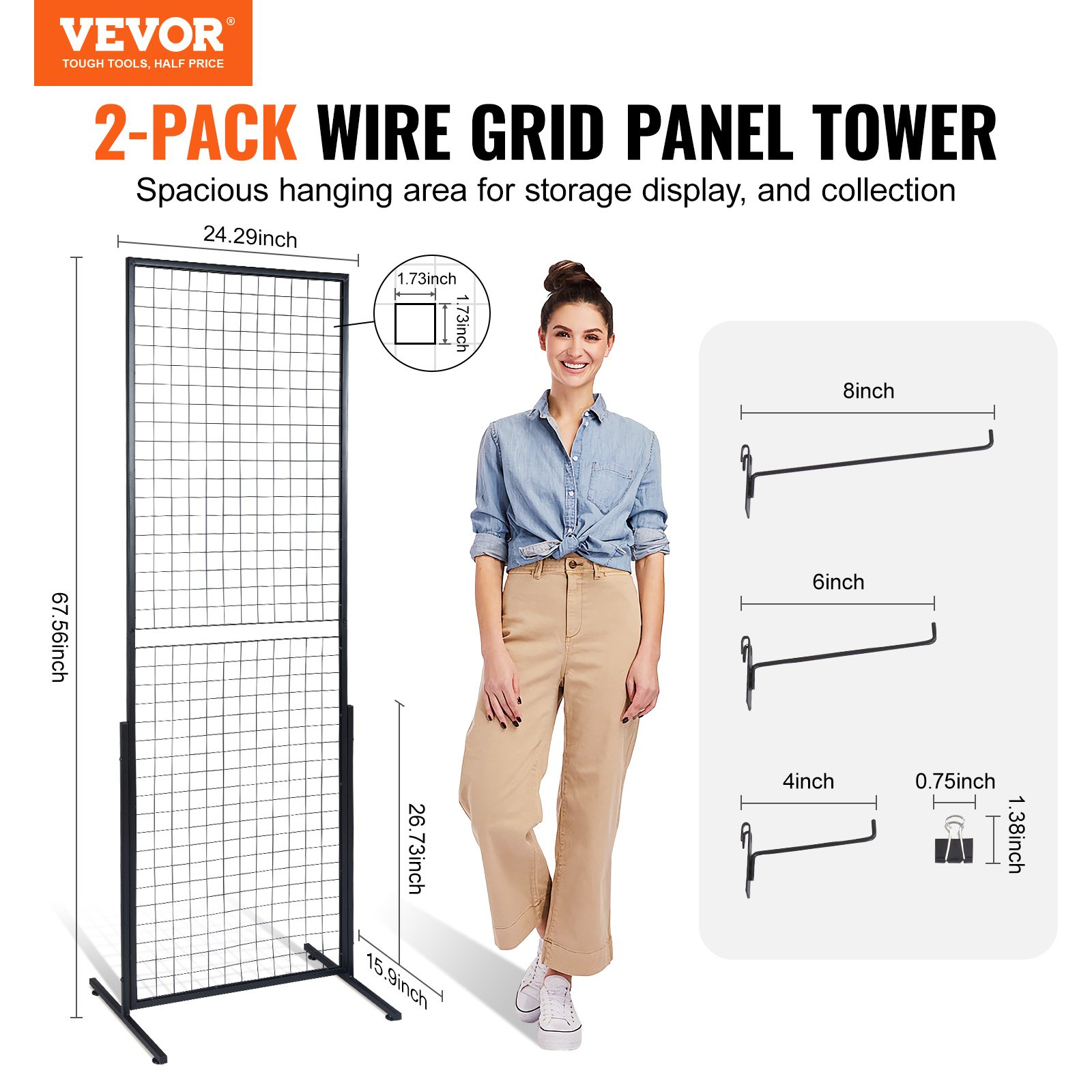 2' x 5.6' Grid Wall Panels Tower 2 Pack Wire Gridwall Retail Display Racks