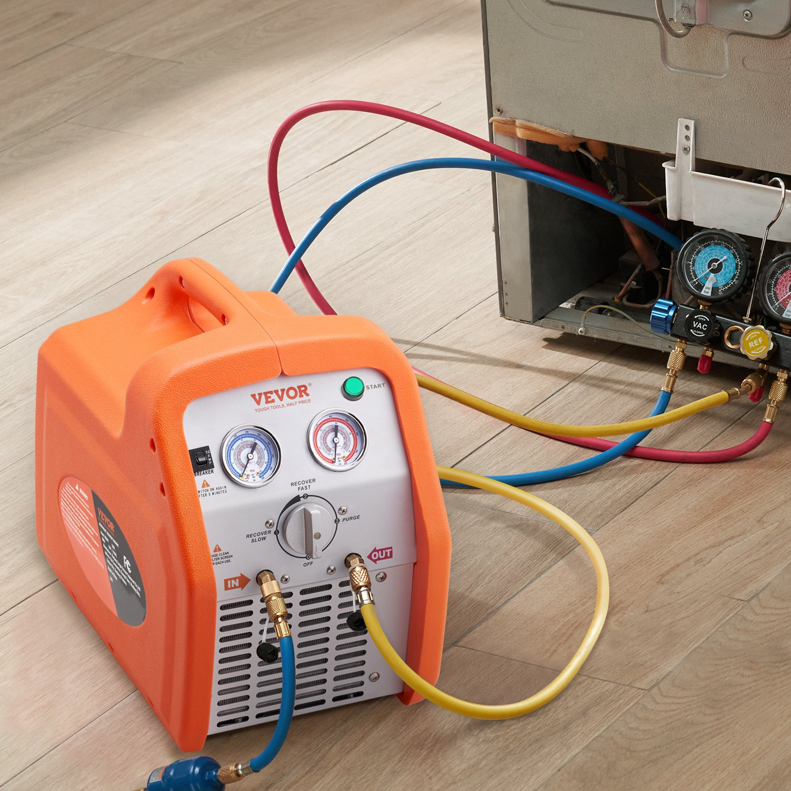 1 HP Refrigerant Recovery Machine - Dual Cylinder Portable AC Recovery Machine w
