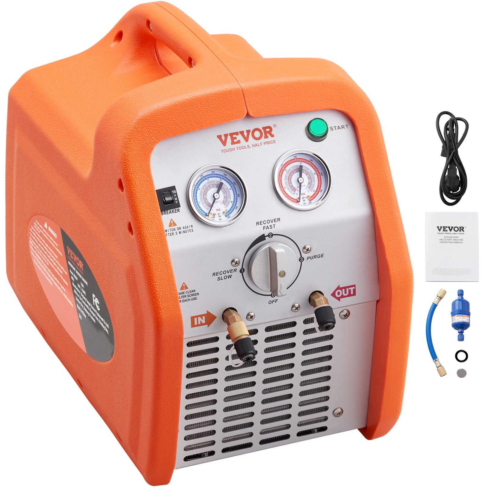 1 HP Refrigerant Recovery Machine - Dual Cylinder Portable AC Recovery Machine w