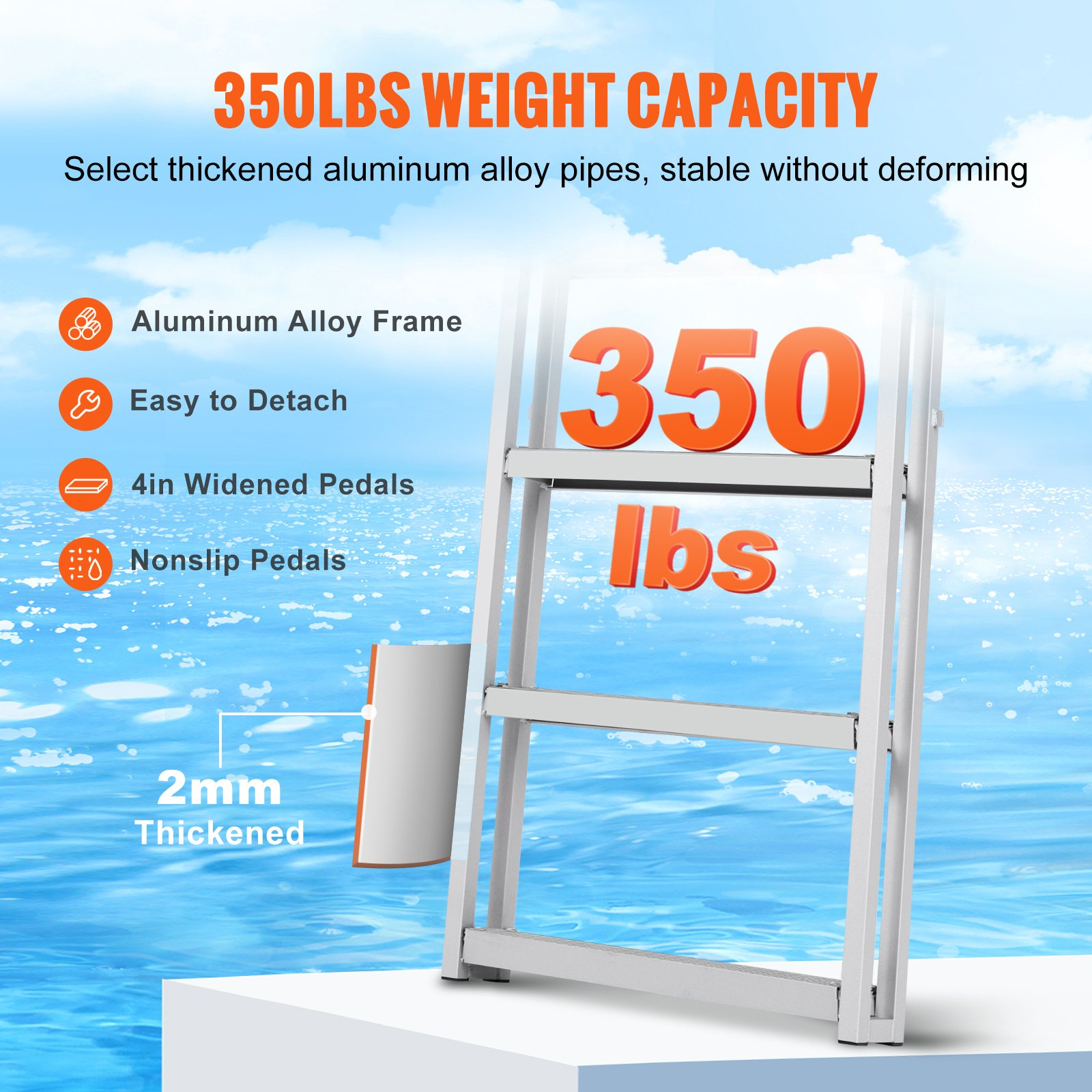 Dock Ladder, Retractable 5 Steps, for Ship/Lake/Pool/Marine Boarding