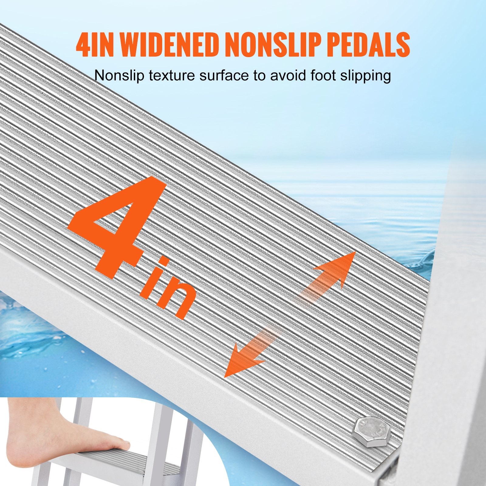 Dock Ladder, Retractable 5 Steps, for Ship/Lake/Pool/Marine Boarding