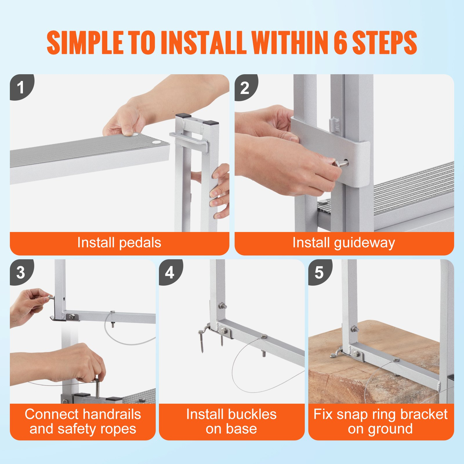 Dock Ladder, Retractable 5 Steps, for Ship/Lake/Pool/Marine Boarding