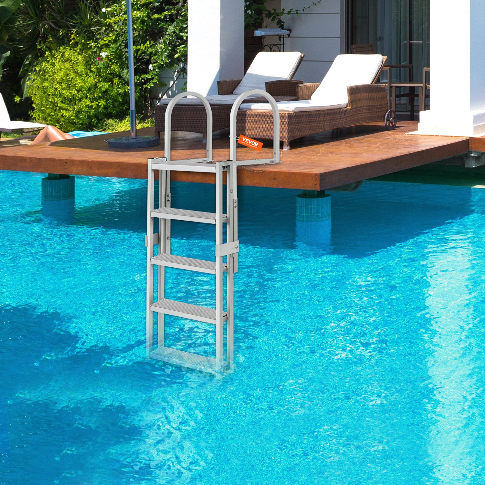 Dock Ladder, Retractable 5 Steps, for Ship/Lake/Pool/Marine Boarding
